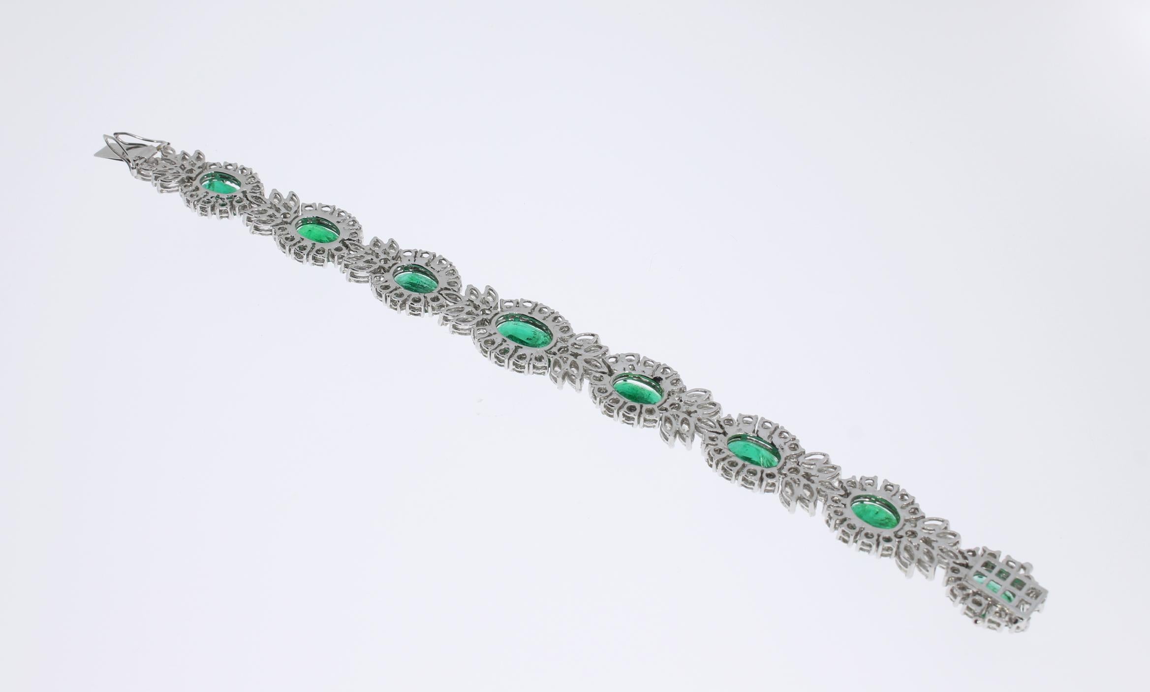 1950s Emerald Diamond Gold Link Bracelet Damen