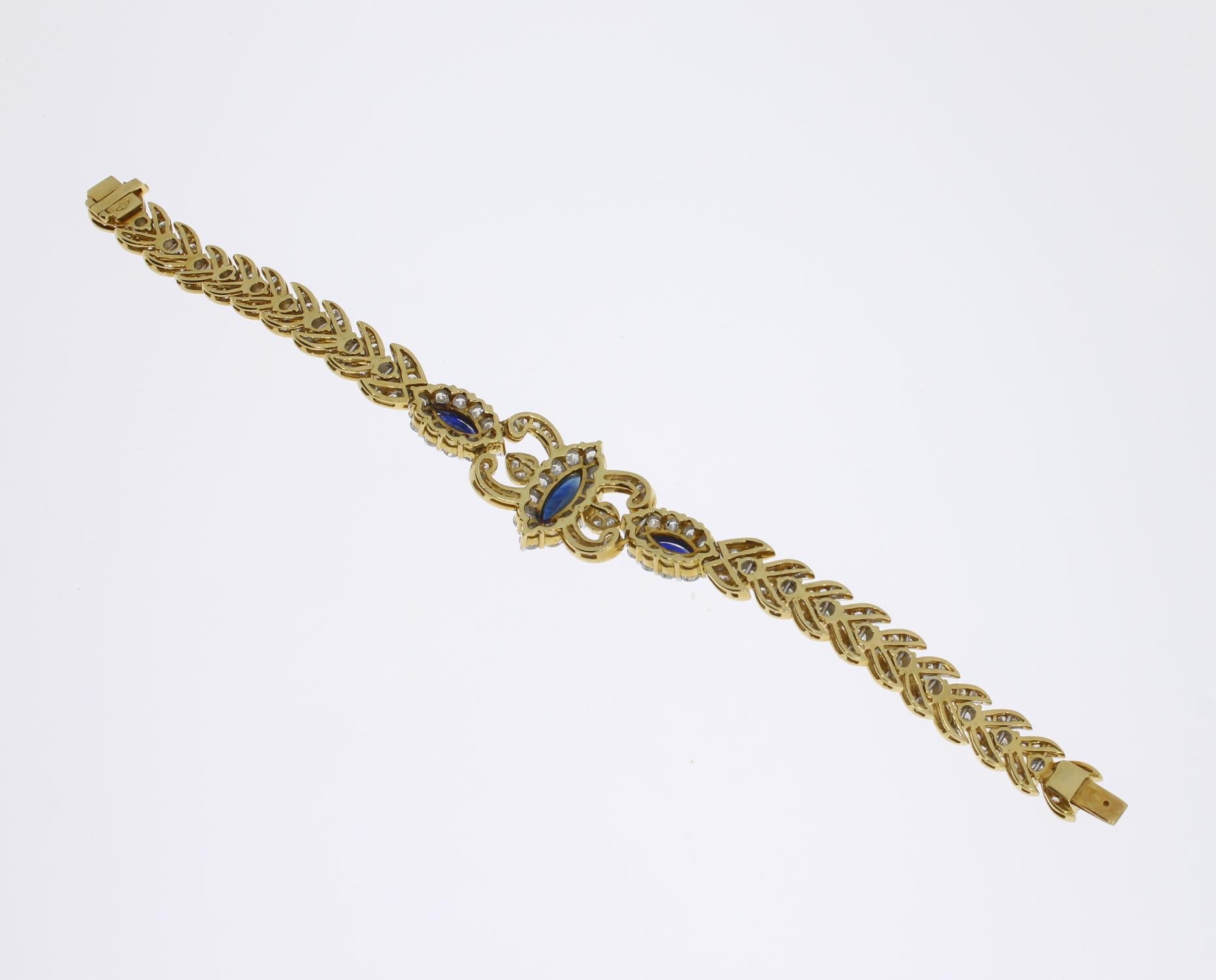 Women's Diamond Sapphire Gold Link Bracelet For Sale