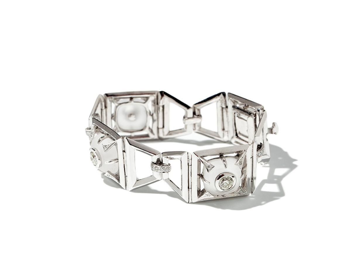 Brilliant Cut Modern Rock Crystal Diamond Gold Link Bracelet For Sale