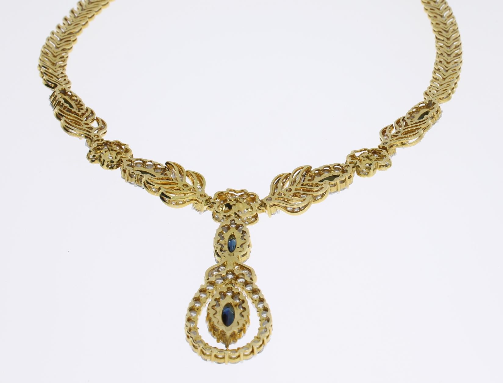  Diamant Saphir Gold A Link Halskette (Brillantschliff) im Angebot
