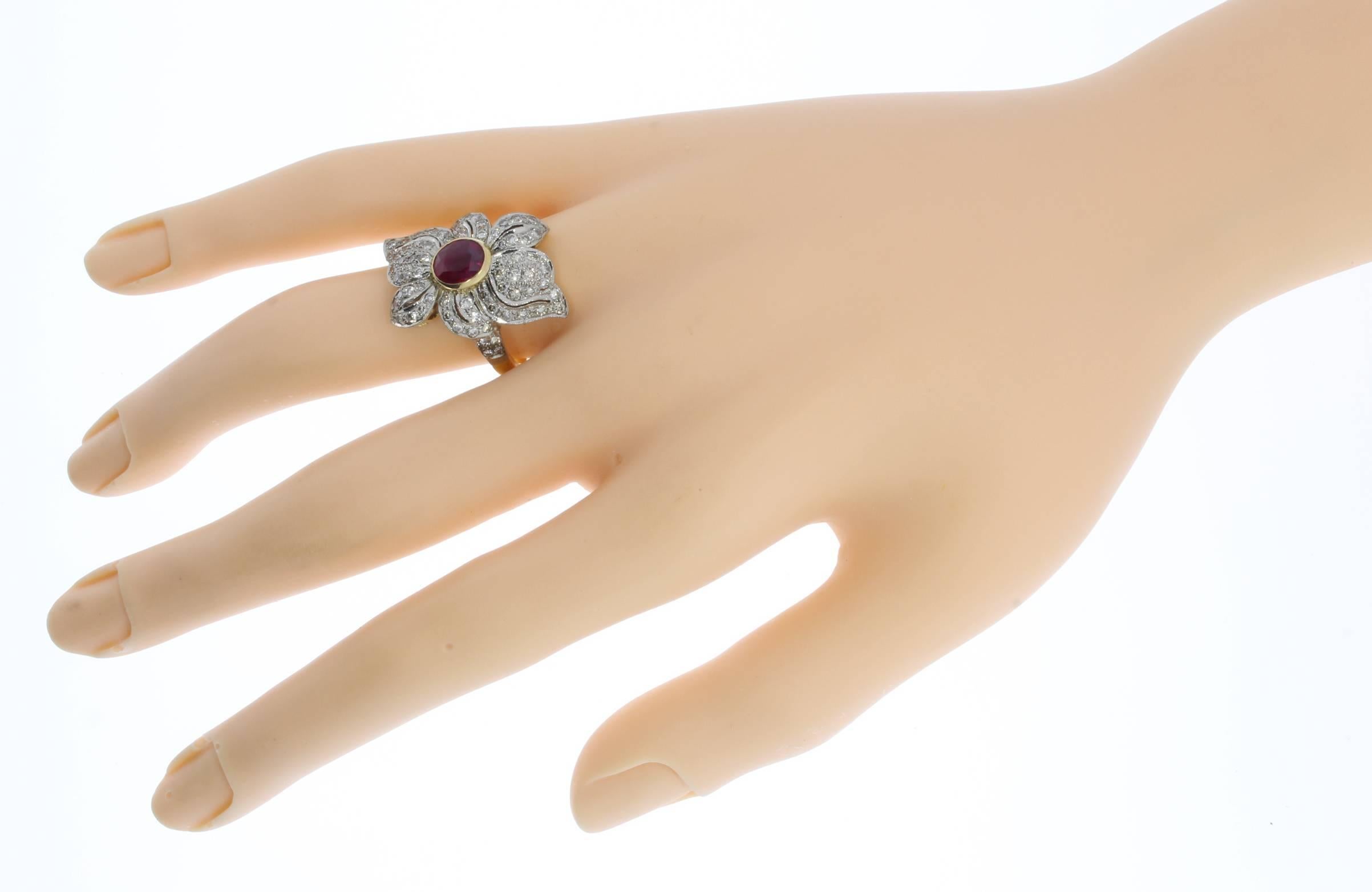 Women's Ruby and Diamond Gold Flower Cocktail Ring