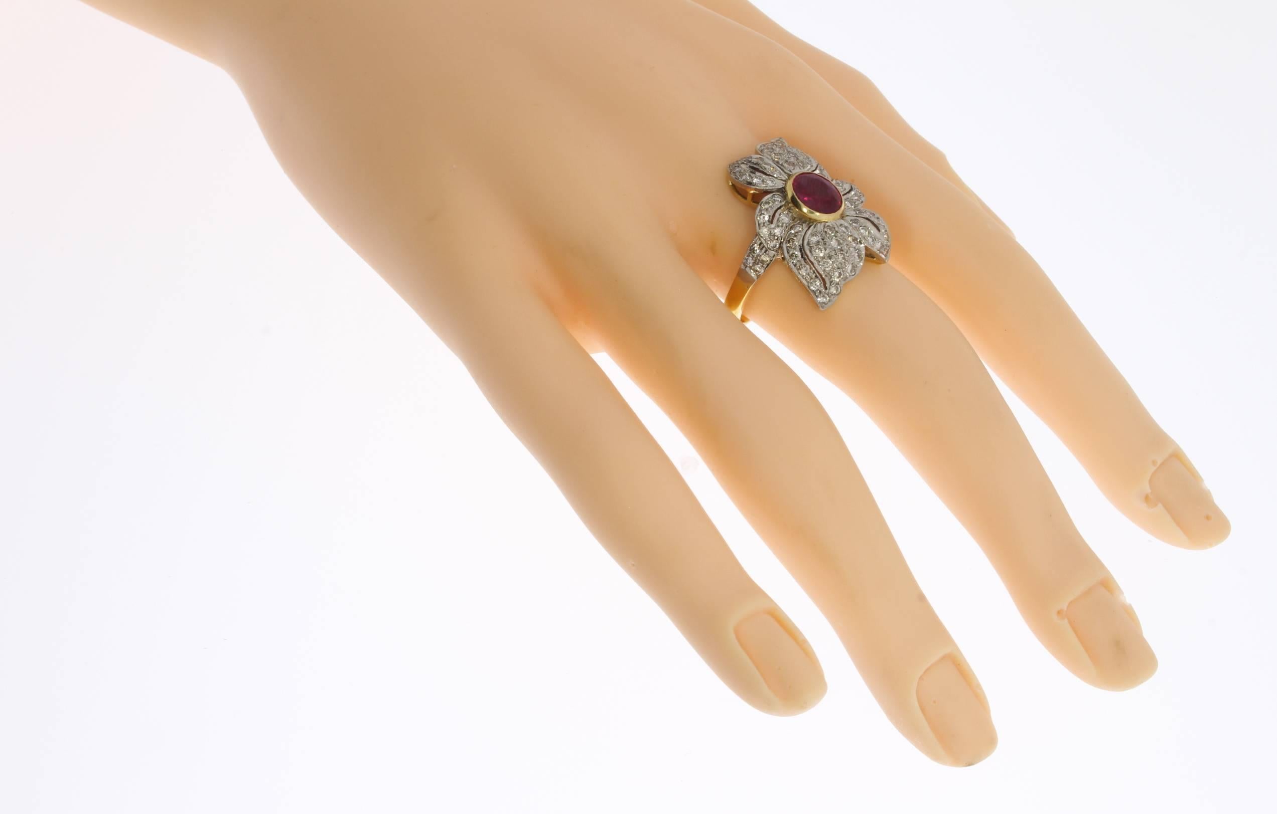 Ruby and Diamond Gold Flower Cocktail Ring 3