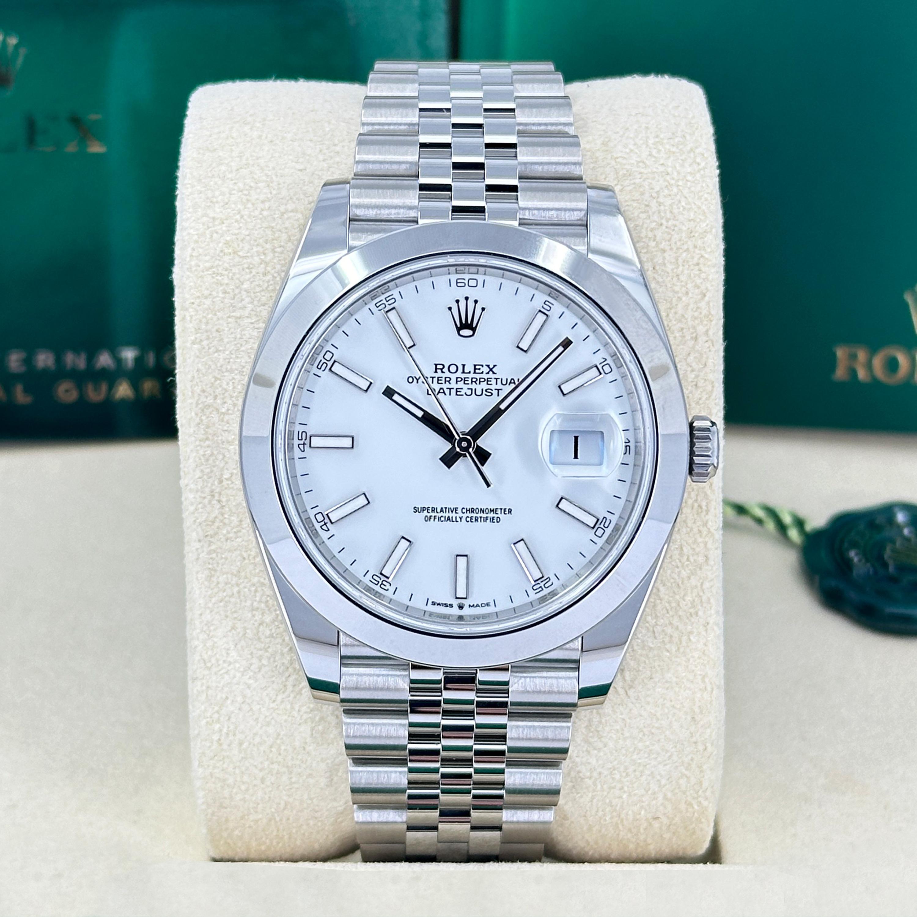 Ungetragene Rolex Datejust 41 White Jubilee Reference# 126300, Komplettset, 2025 im Zustand „Neu“ im Angebot in New York, NY