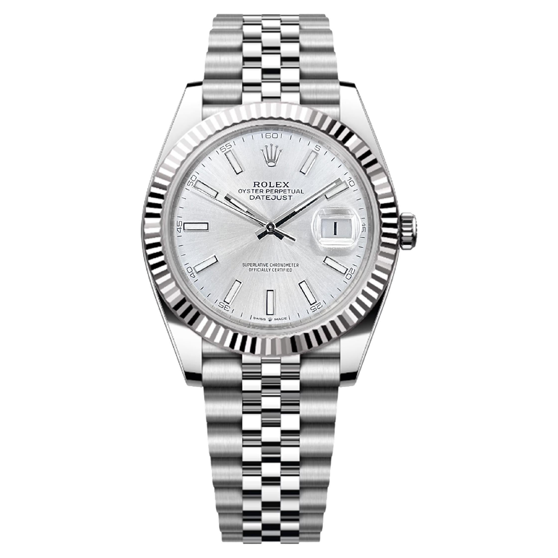 Ungetragene Rolex Datejust 41 Silver Oyster Reference# 126334, Komplettset, 2025