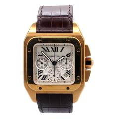Cartier Yellow Gold White Dial Santos 100 Chronograph Automatic Wristwatch