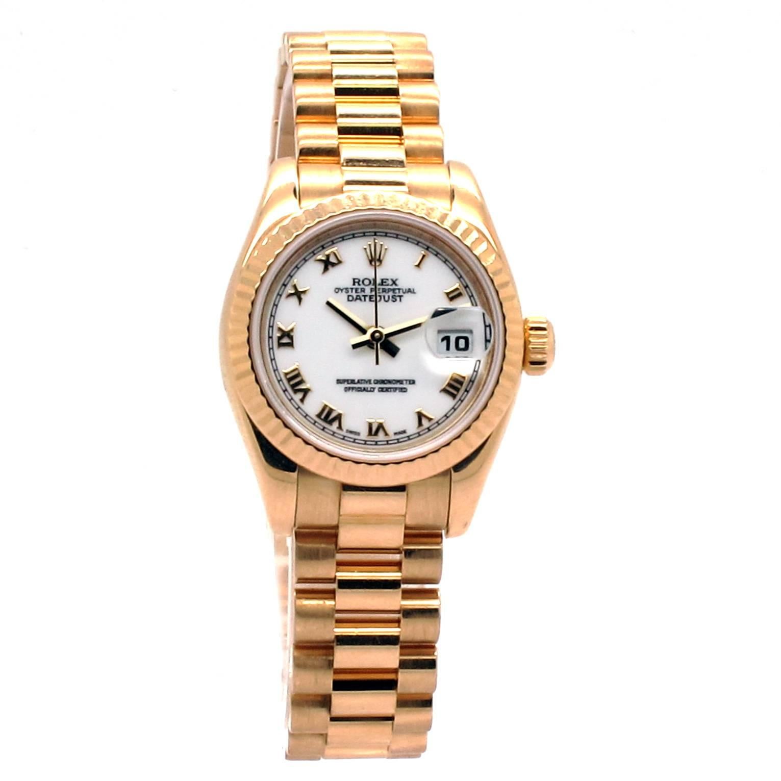 Rolex Lady's Yellow Gold Datejust Presidential Automatic Wristwatch Ref 179178  For Sale