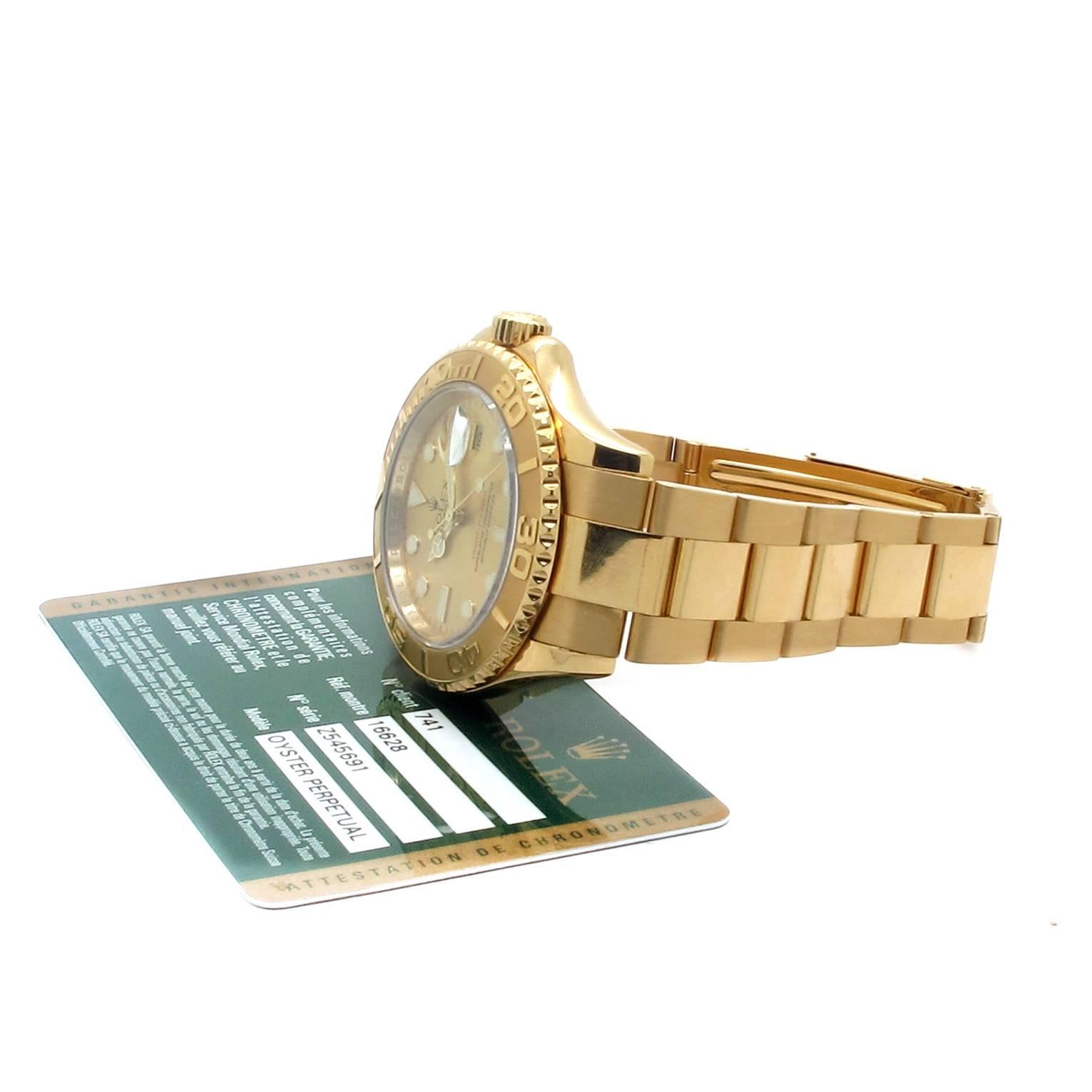 Rolex Yellow Gold Yachtmaster Champagne Dial Automatic Wristwatch Ref 16628 2006 In Excellent Condition For Sale In New York, NY
