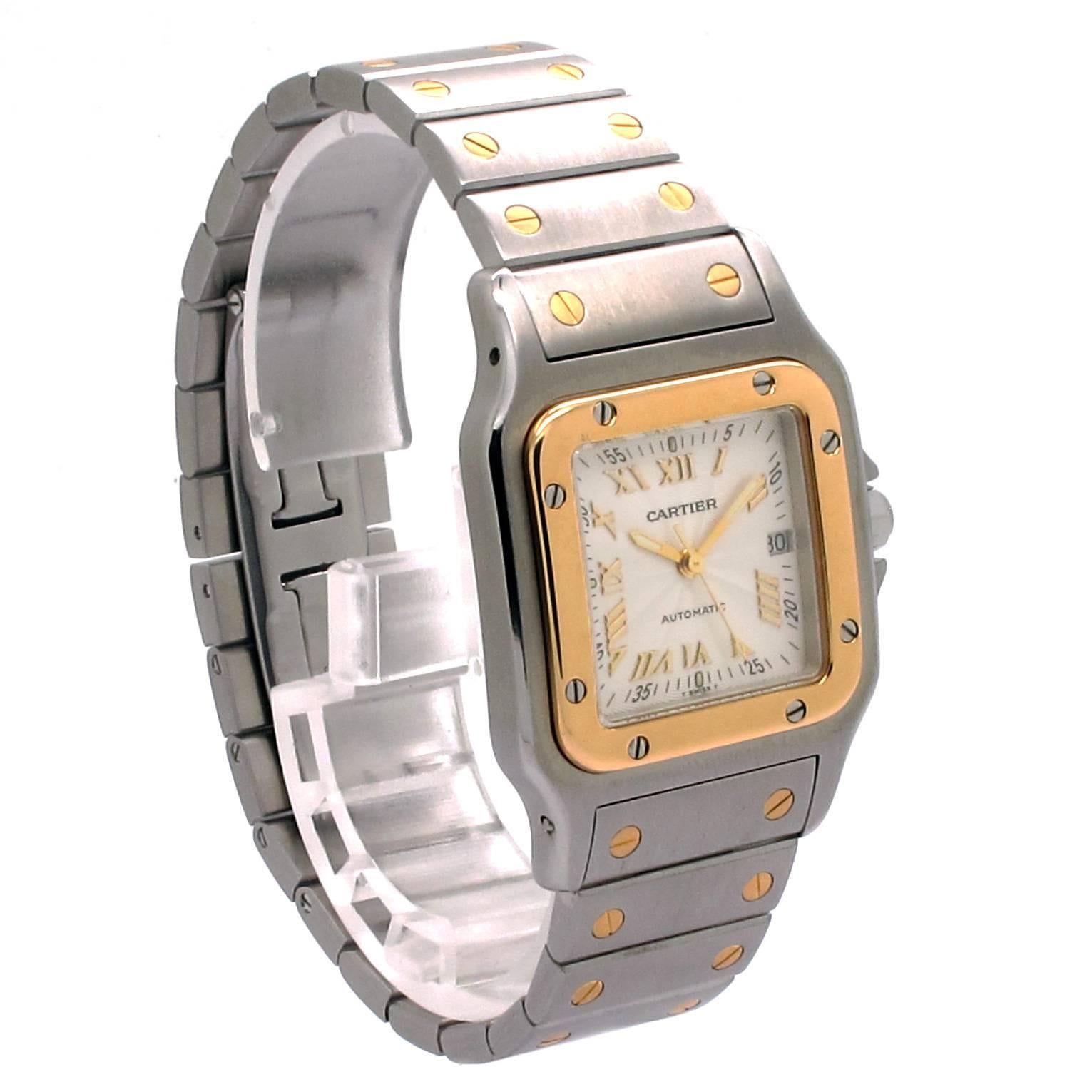 Contemporary Cartier Yellow Gold Stainless Steel Santos Galbee Automatic Wristwatch For Sale