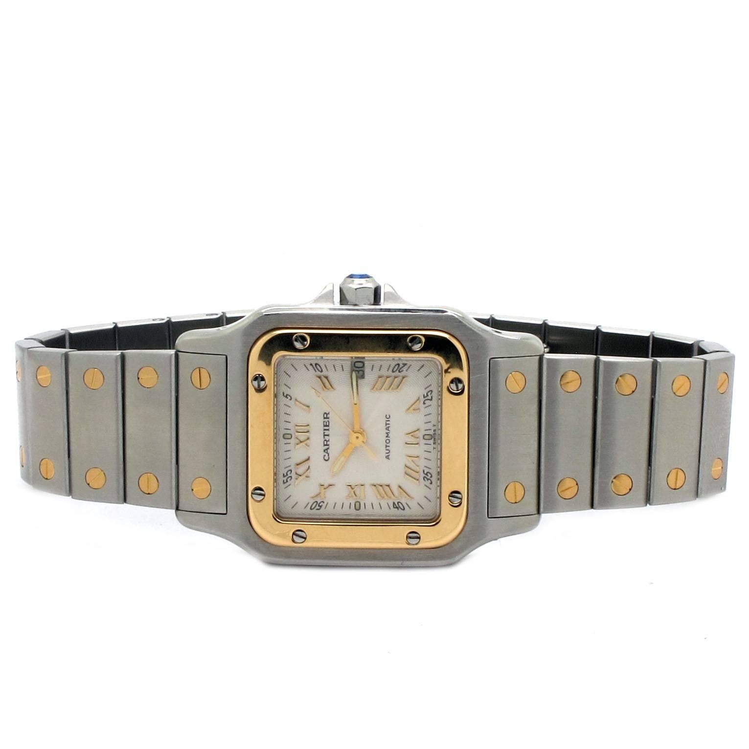 Cartier Yellow Gold Stainless Steel Santos Galbee Automatic Wristwatch For Sale 3