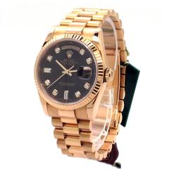 Rolex Yellow Gold Day-Date Original Black Diamond Presidential Wristwatch