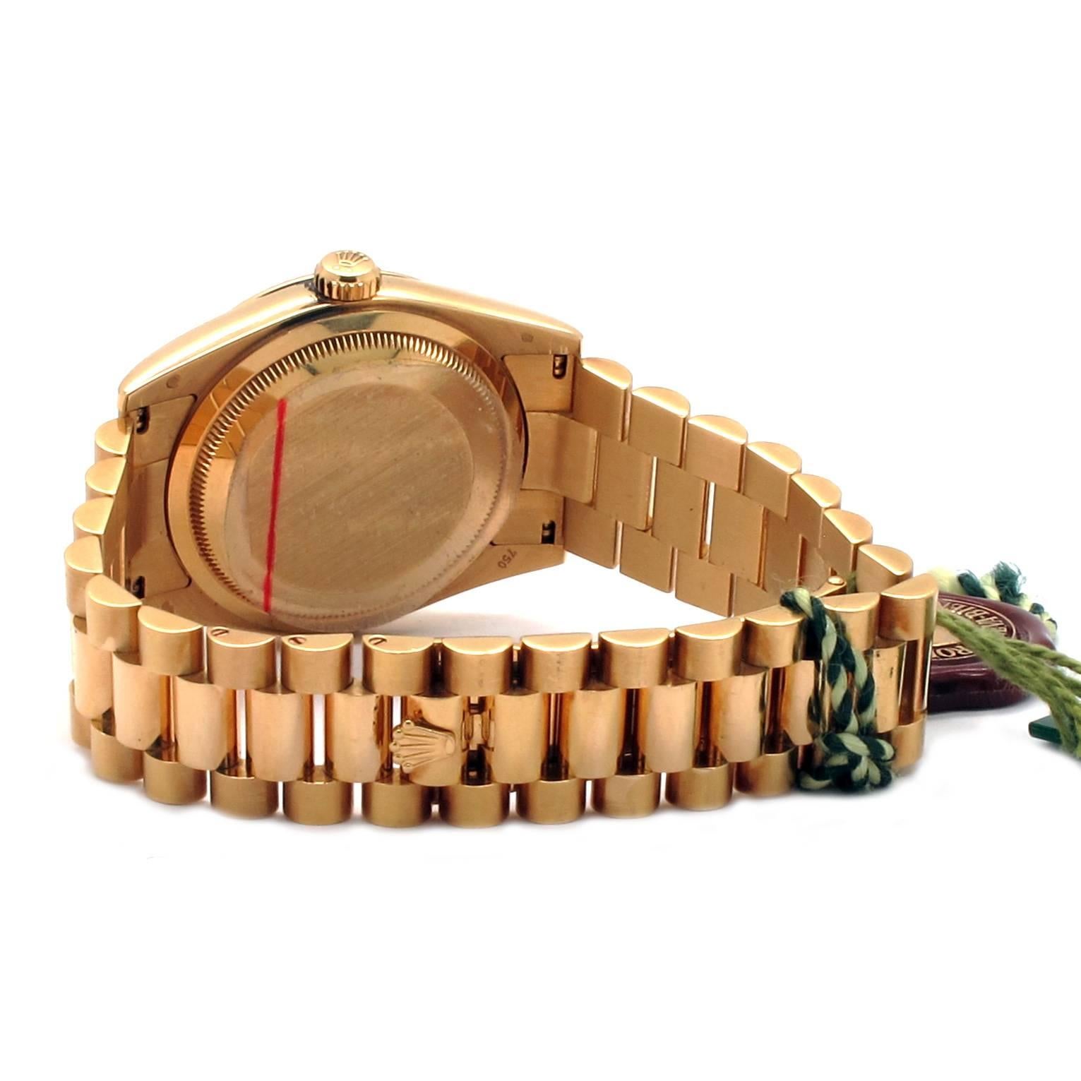 Men's Rolex Yellow Gold Day-Date Original Black Diamond Presidential Wristwatch For Sale