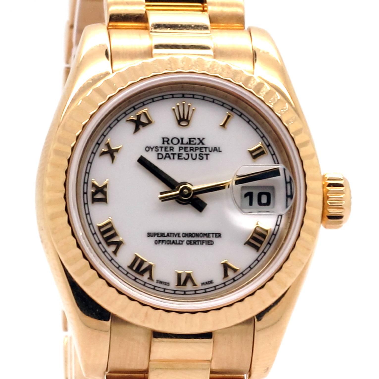 Rolex Lady's Yellow Gold Datejust Presidential Automatic Wristwatch Ref 179178  In Excellent Condition For Sale In New York, NY