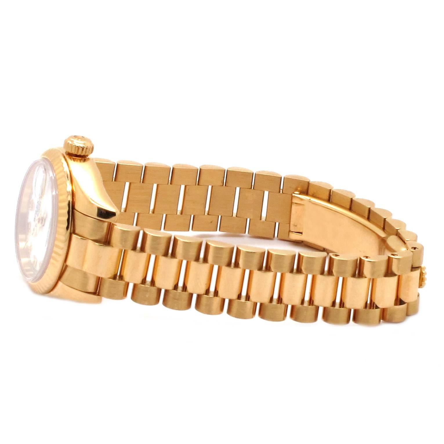 Women's Rolex Lady's Yellow Gold Datejust Presidential Automatic Wristwatch Ref 179178  For Sale