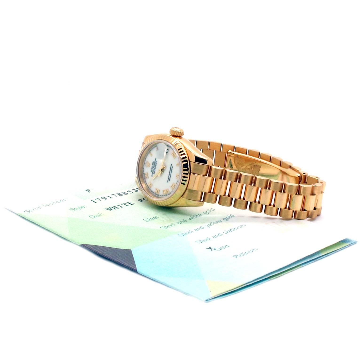 Rolex Lady's Yellow Gold Datejust Presidential Automatic Wristwatch Ref 179178  For Sale 3
