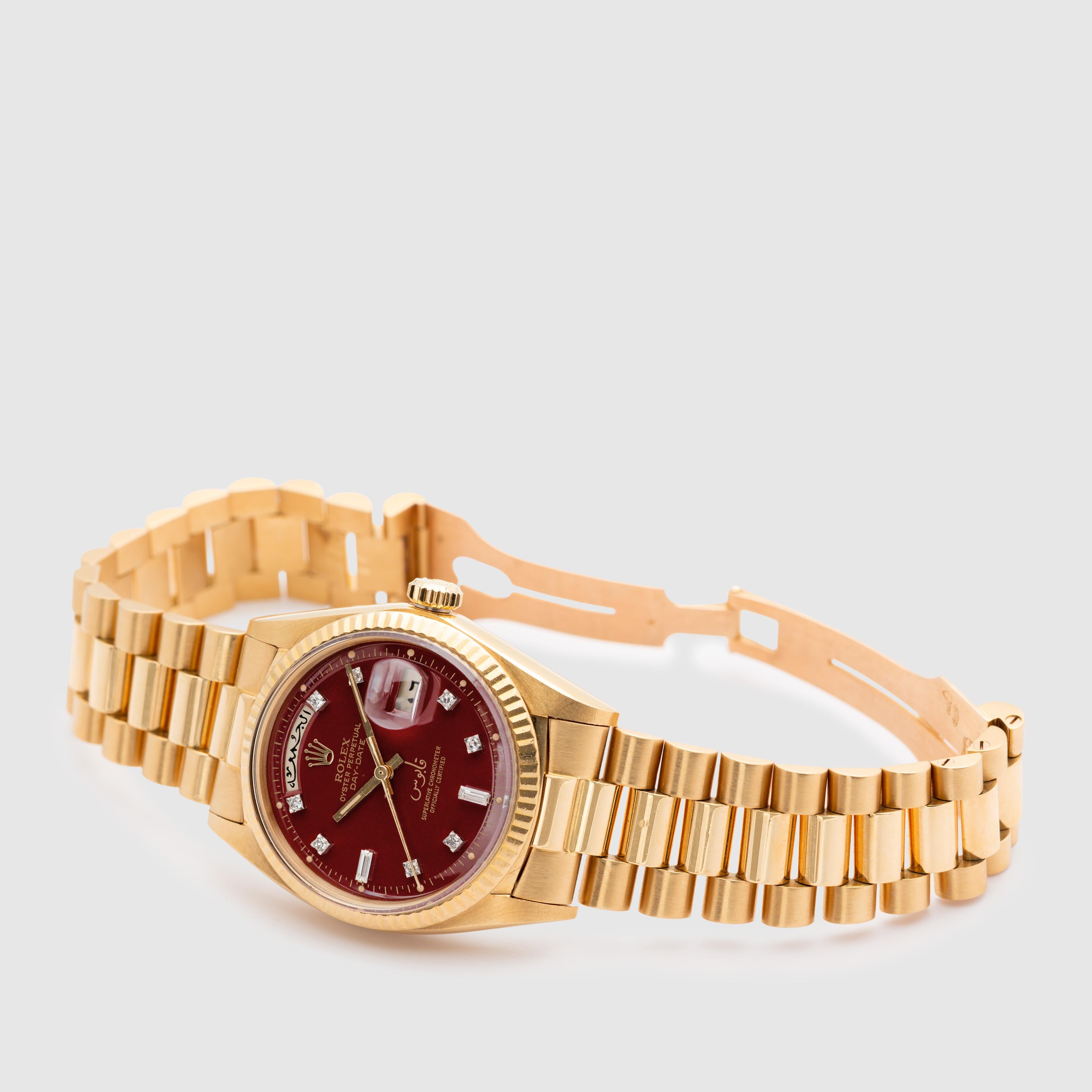 1972 Rolex Day Date Oxblood Stella 'Qaboos' Ref. 1803 im Angebot 3