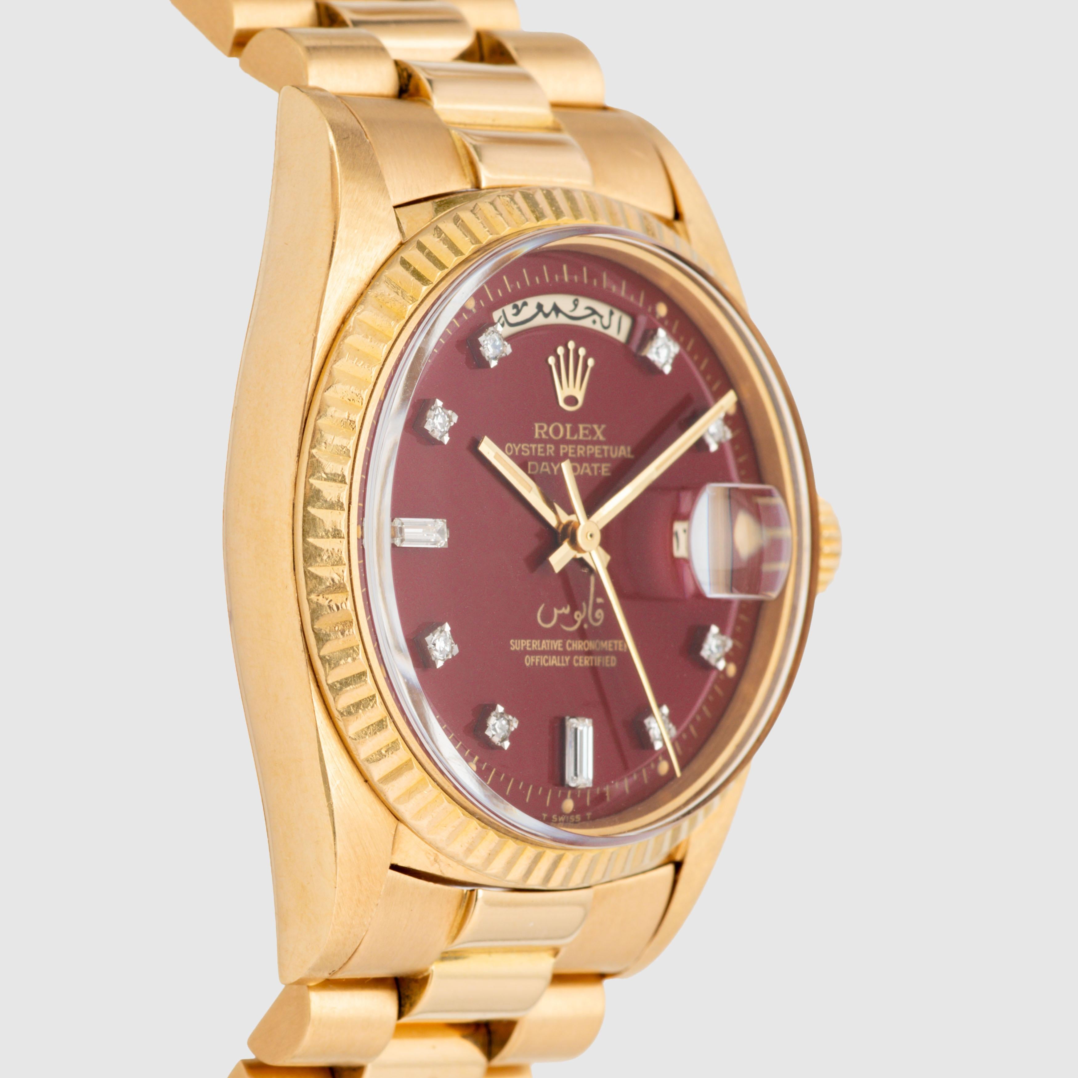 1972 Rolex Day Date Oxblood Stella 'Qaboos' Ref. 1803 für Damen oder Herren im Angebot