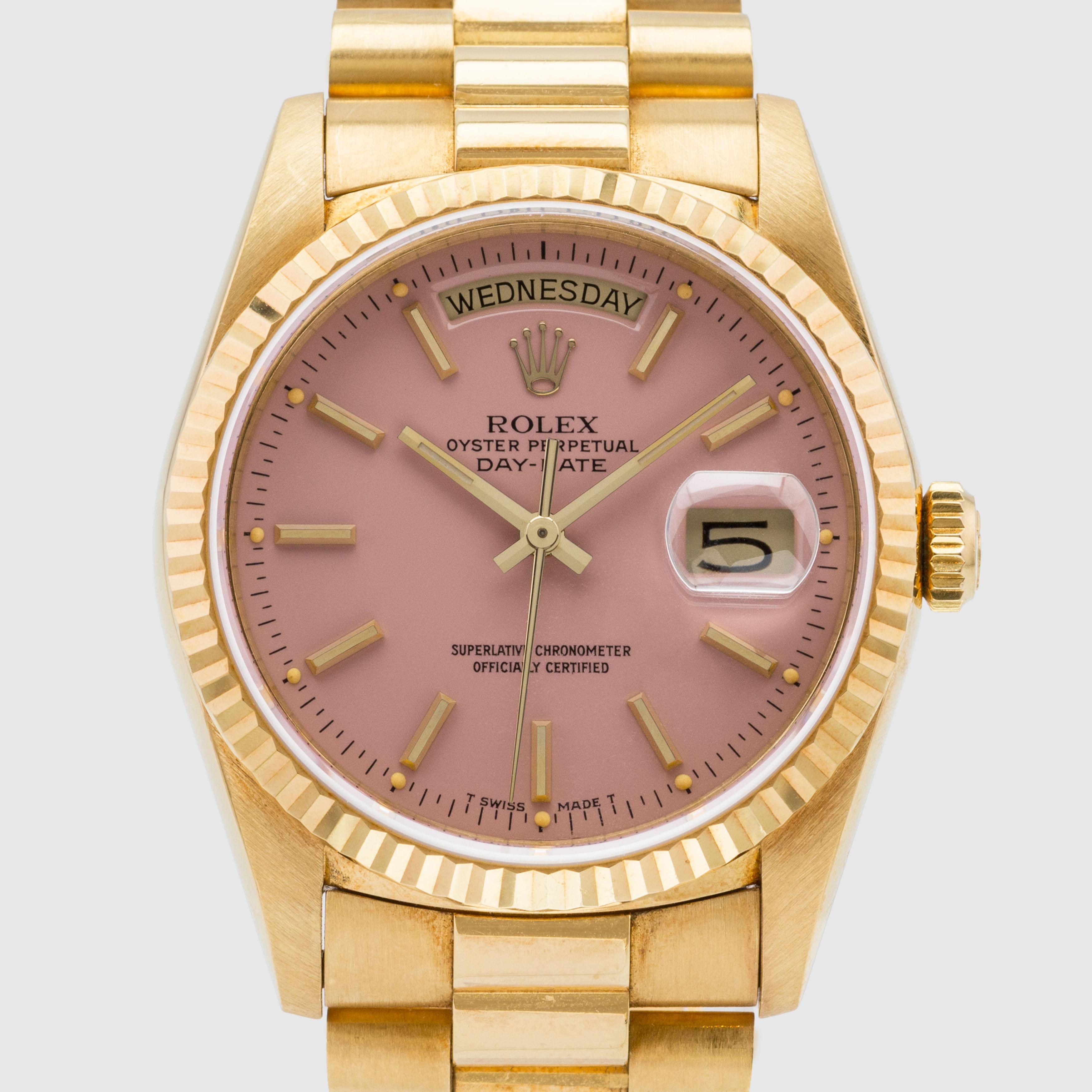 1988 Rolex Day Date Lilac Stella Ref. 18238 im Zustand „Hervorragend“ im Angebot in Dubai, AE