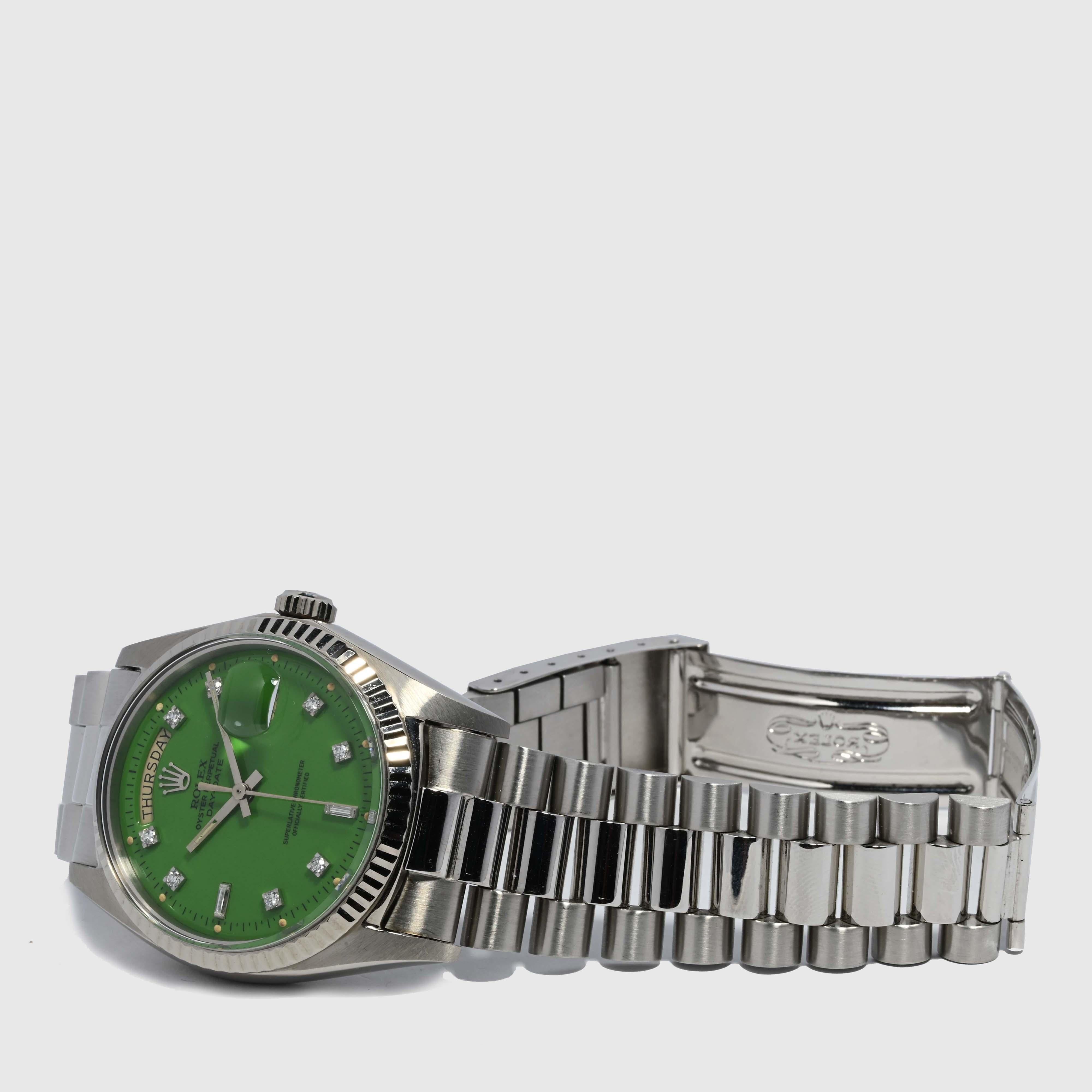 1971 Rolex Day Date WG Green Stella Diamond Dial Ref. 1803 im Angebot 3
