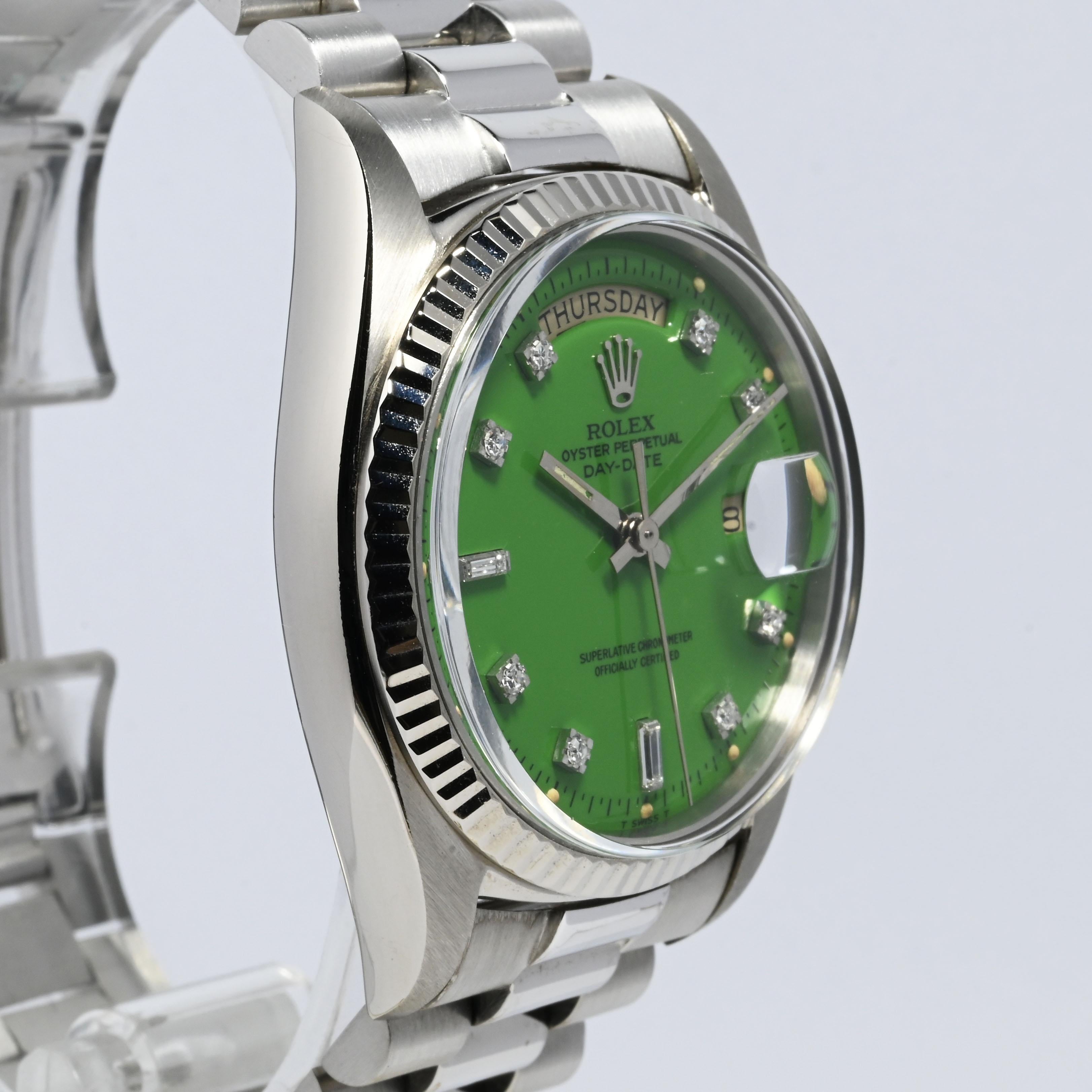 1971 Rolex Day Date WG Green Stella Diamond Dial Ref. 1803 für Damen oder Herren im Angebot