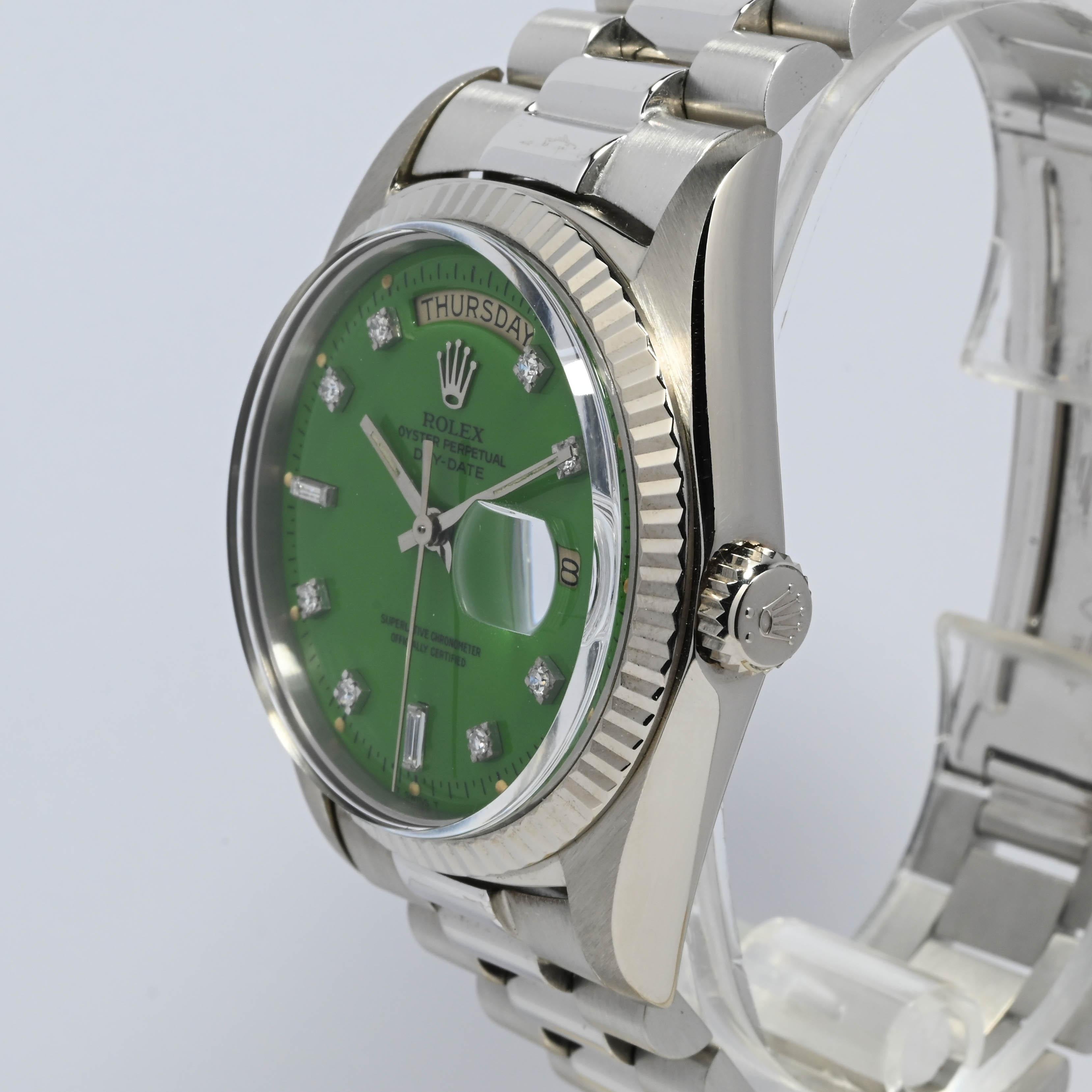 1971 Rolex Day Date WG Green Stella Diamond Dial Ref. 1803 im Angebot 1