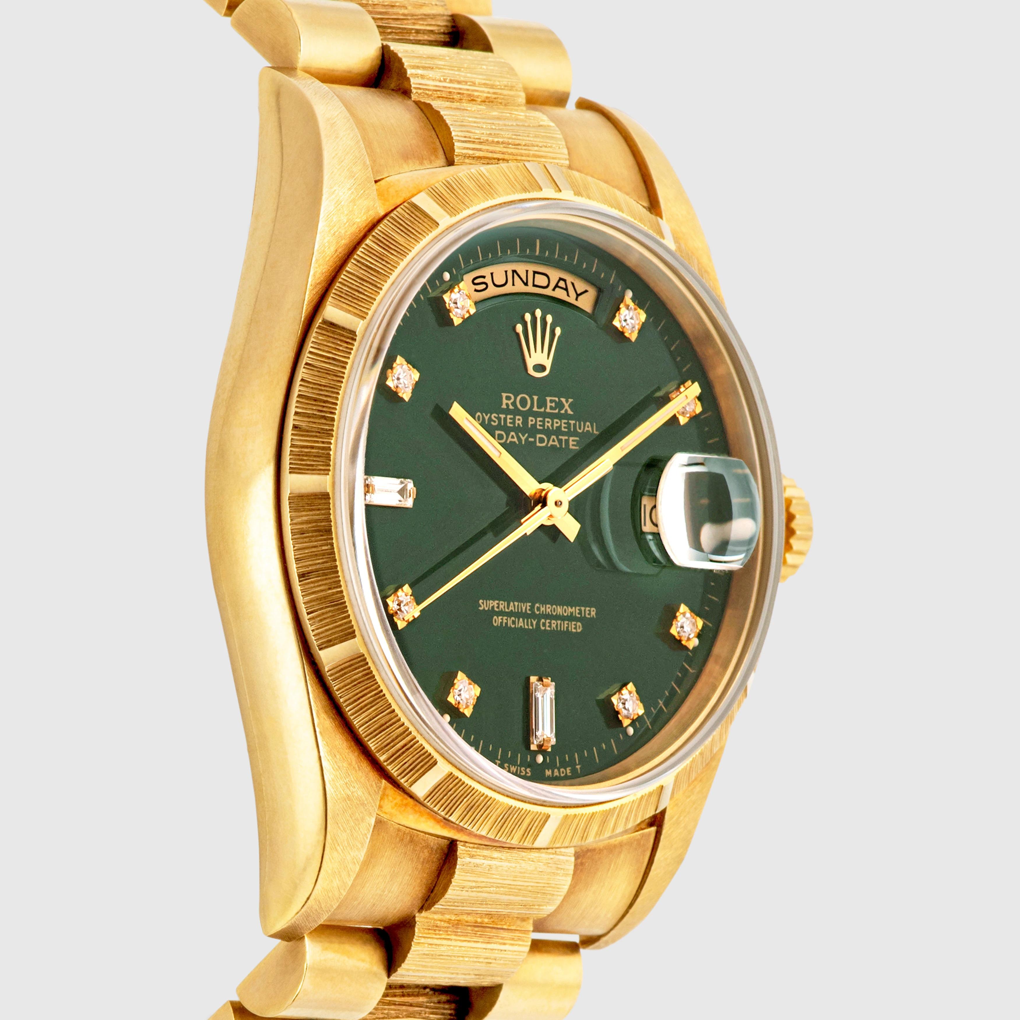 1994 Rolex Day Date British Racing Green Stella Diamond Dial Ref. 18248 für Damen oder Herren im Angebot