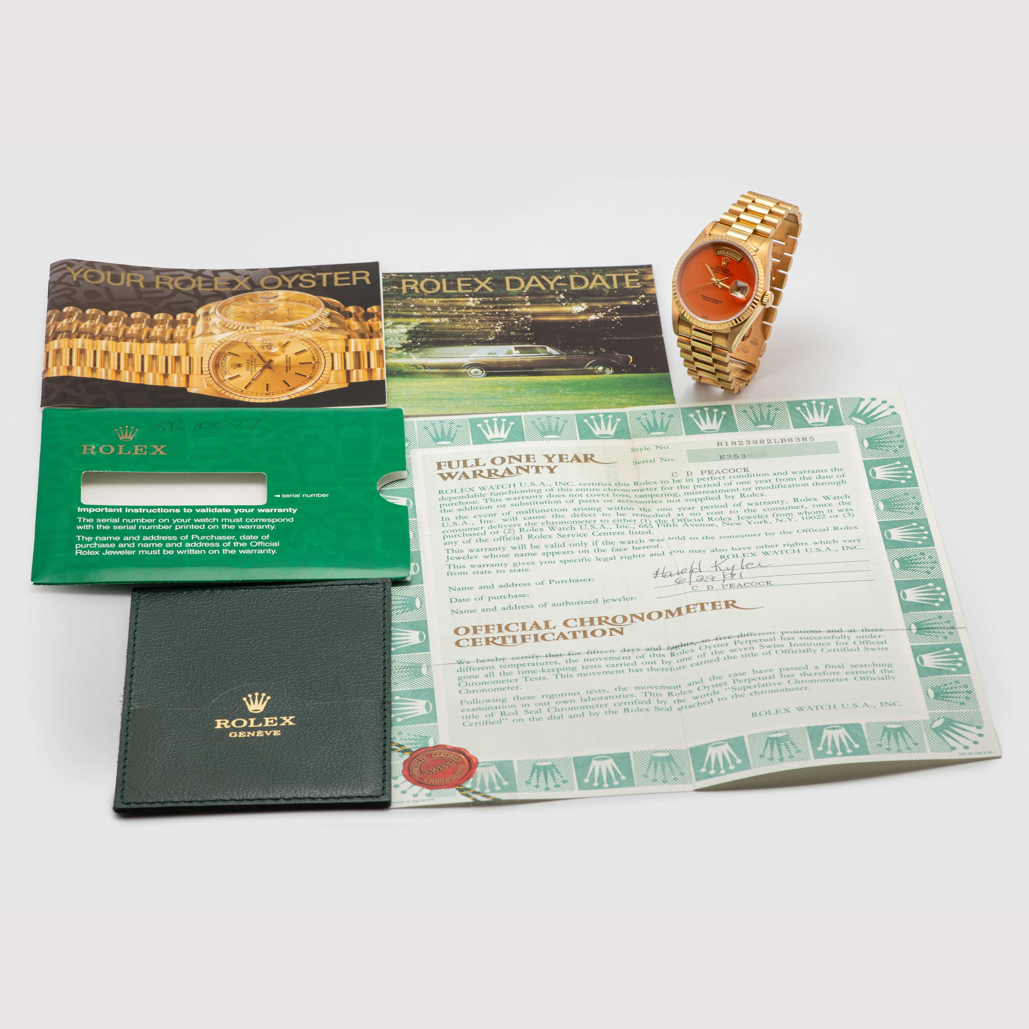 1990 Rolex Tag Datum Koralle Ref. 18238 (Vollständiger Satz) im Angebot 2