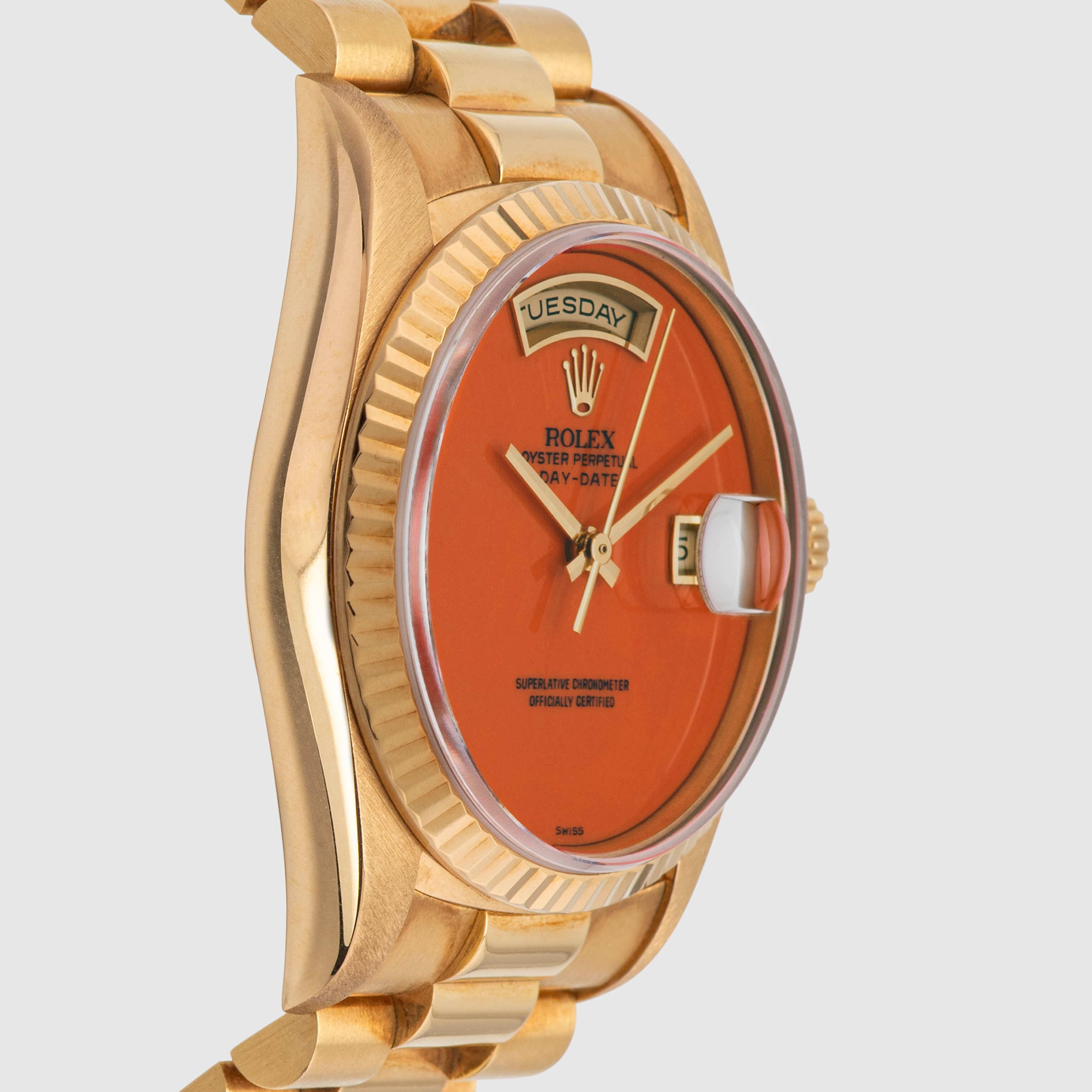 1990 Rolex Tag Datum Koralle Ref. 18238 (Vollständiger Satz) für Damen oder Herren im Angebot