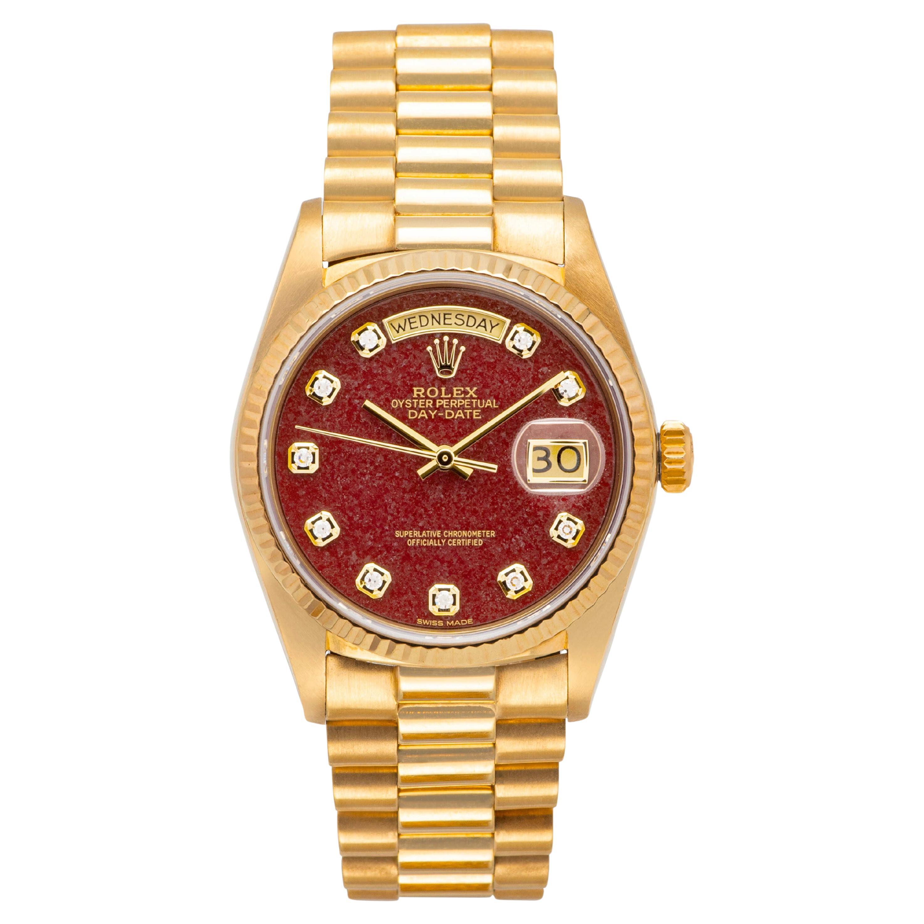 1988 Rolex Day Date Rubellite Diamond Dial Ref. 18038 im Angebot
