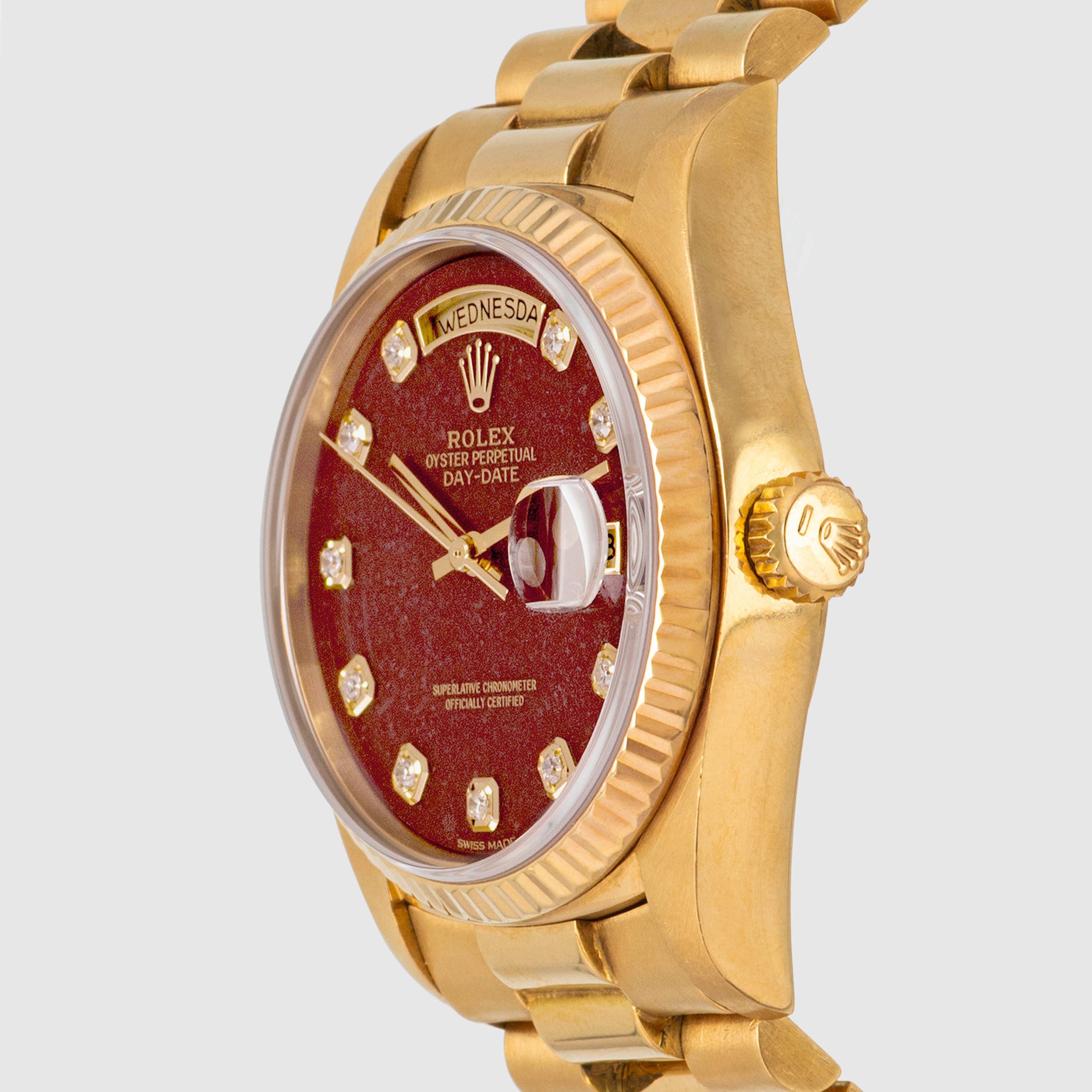 1988 Rolex Day Date Rubellite Diamond Dial Ref. 18038 für Damen oder Herren im Angebot