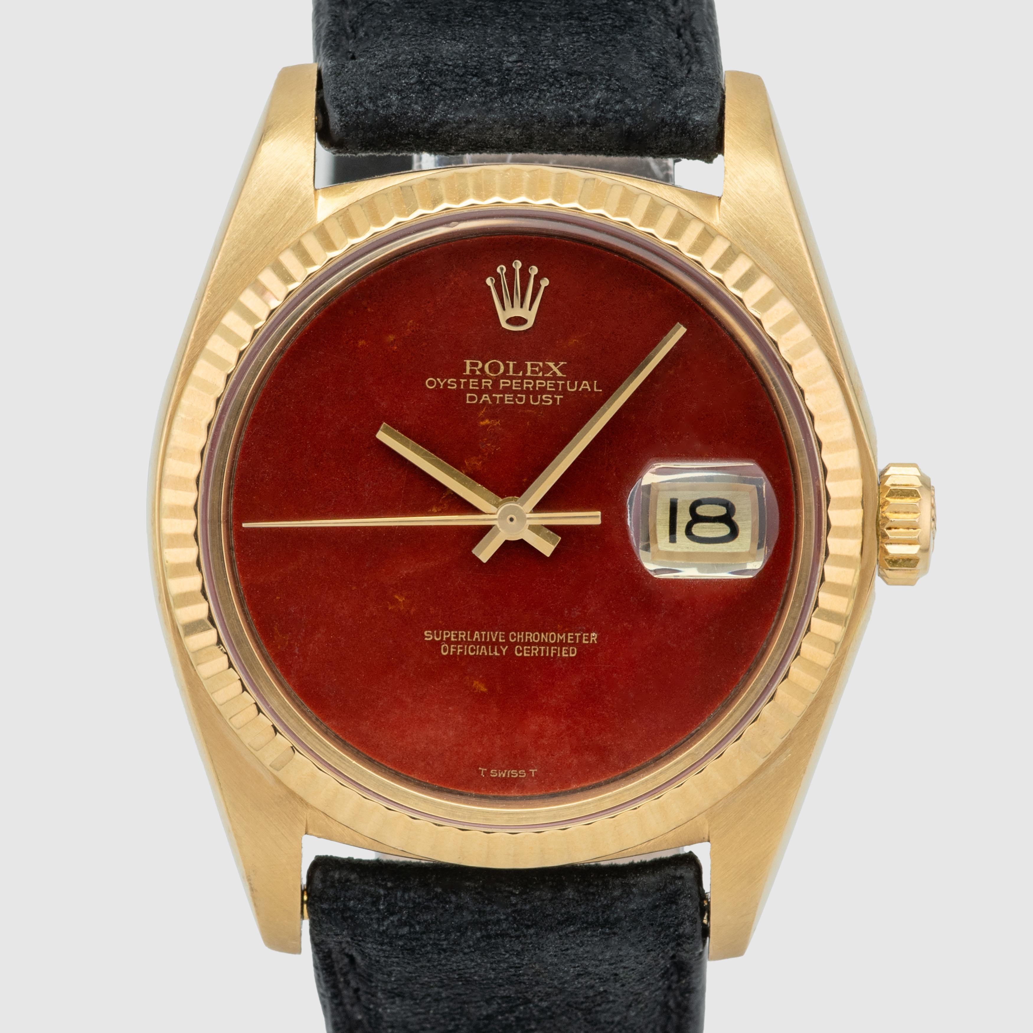 1976 Rolex Datejust 18K Rot Jaspis Ref. 1601 (Rundschliff) im Angebot