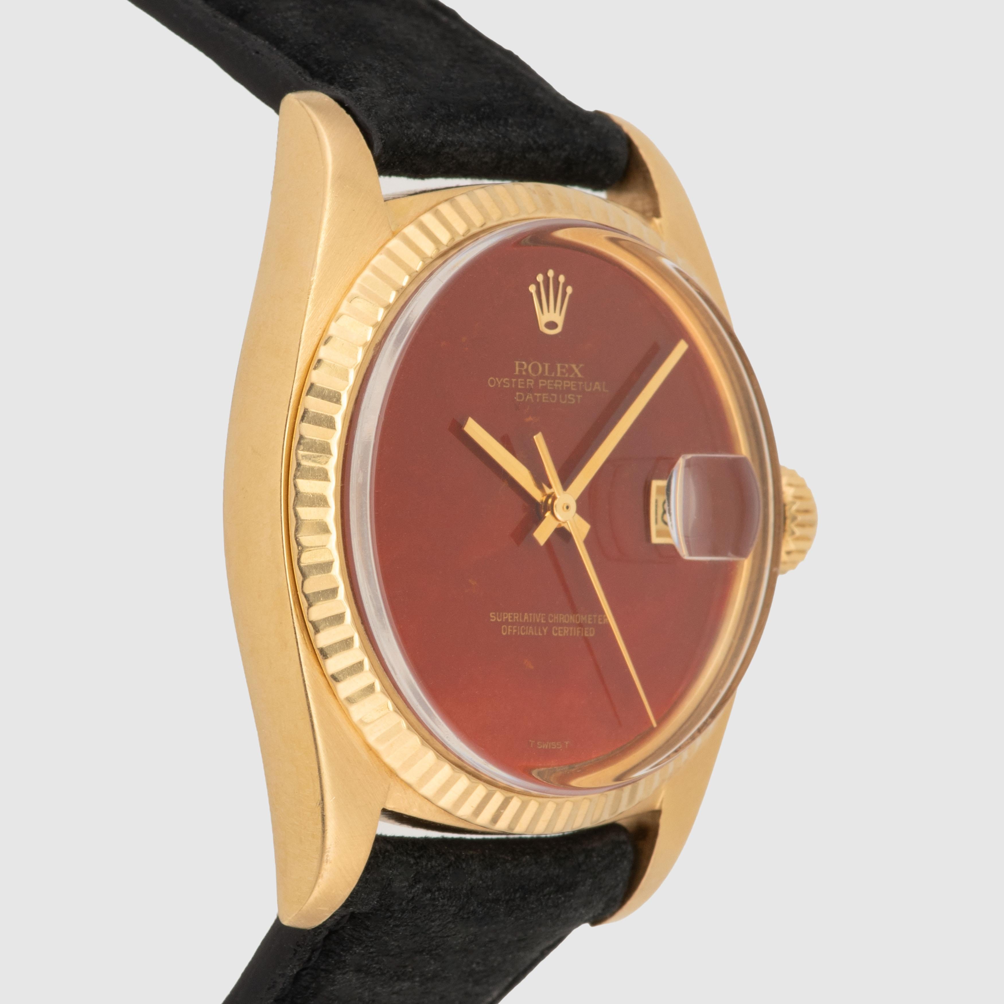 1976 Rolex Datejust 18K Rot Jaspis Ref. 1601 im Zustand „Hervorragend“ im Angebot in Dubai, AE
