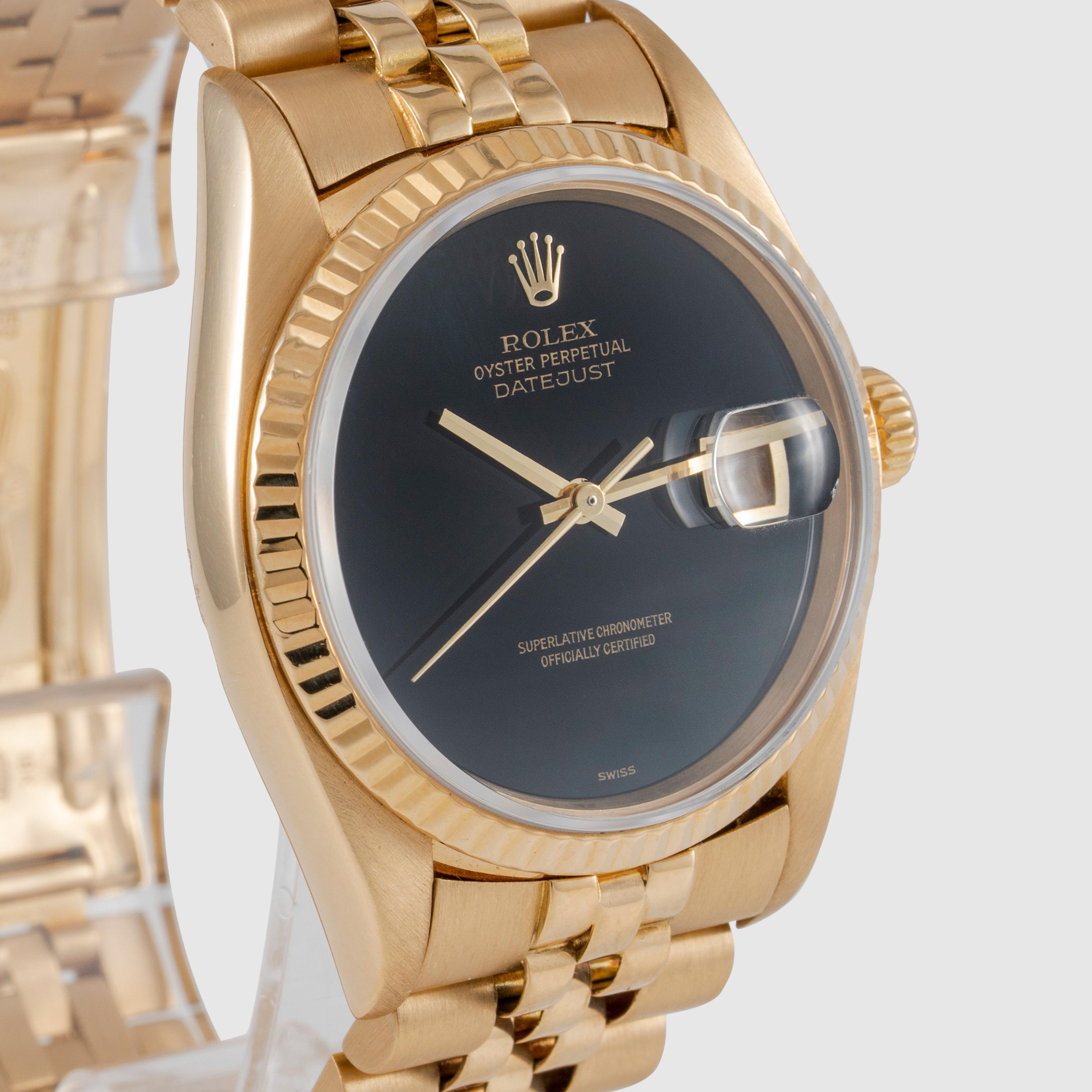 1980 Rolex Datejust Onyx Zifferblatt Ref. 16018 im Zustand „Hervorragend“ im Angebot in Dubai, AE