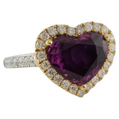 Anillo con halo de zafiro púrpura con certificado GIA de 3,07 ct SIN CALOR en forma de corazón