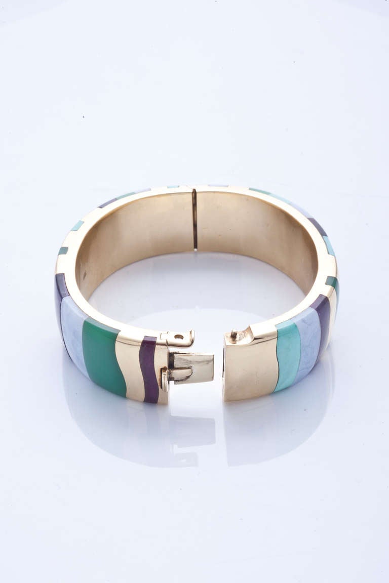 Tiffany & Co. gold, chrysophrase, turquoise and amethyst bracelet. 1980s. In Excellent Condition In Roma, IT