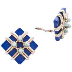 Vintage Cartier - Aldo Cipullo gold, lapis and jade earrings. 1973