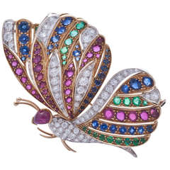 1950' Italian manifacture gold, diamonds and precious stones butterfly brooch