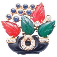 Cartier diamonds, carnelian, chrysophrases, sapphires and onyx basket brooch