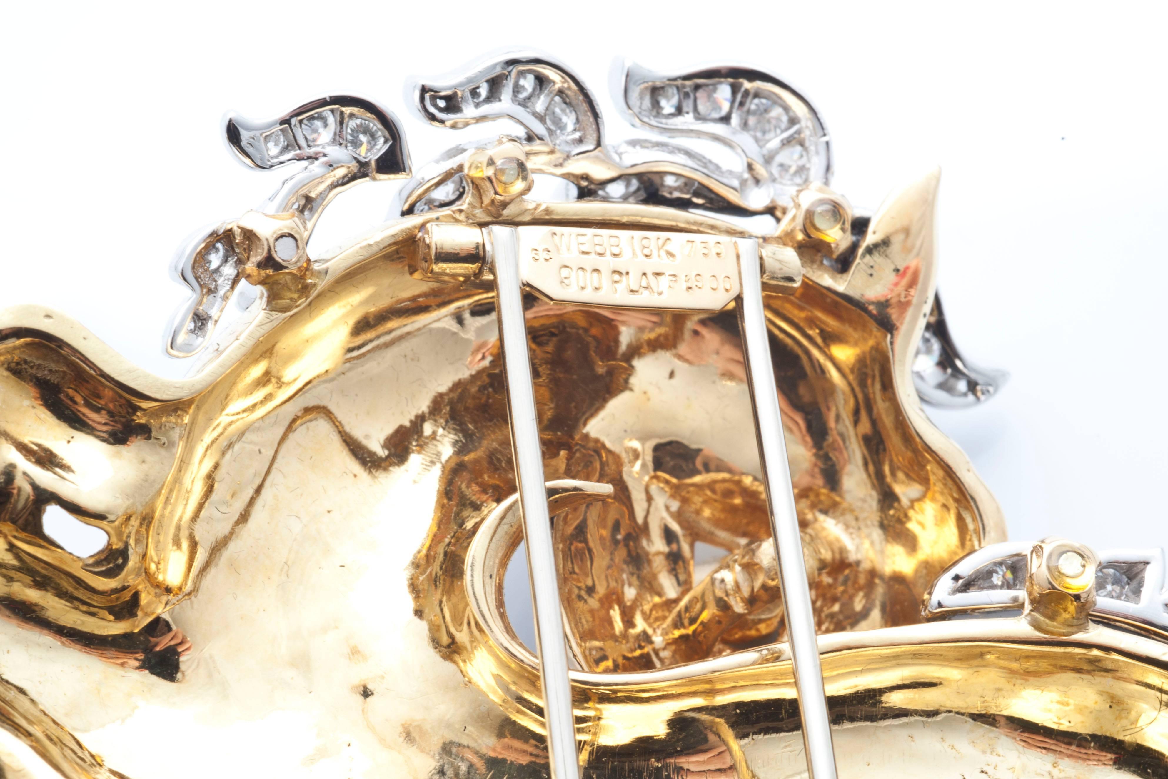 Women's 1970s David Webb Enamel Diamond South Sea Pearl gold platinum Horse Brooch For Sale