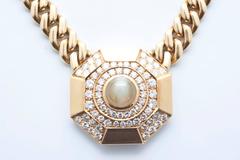 1970s Bulgari Chrysoberyl Diamond curb link Necklace