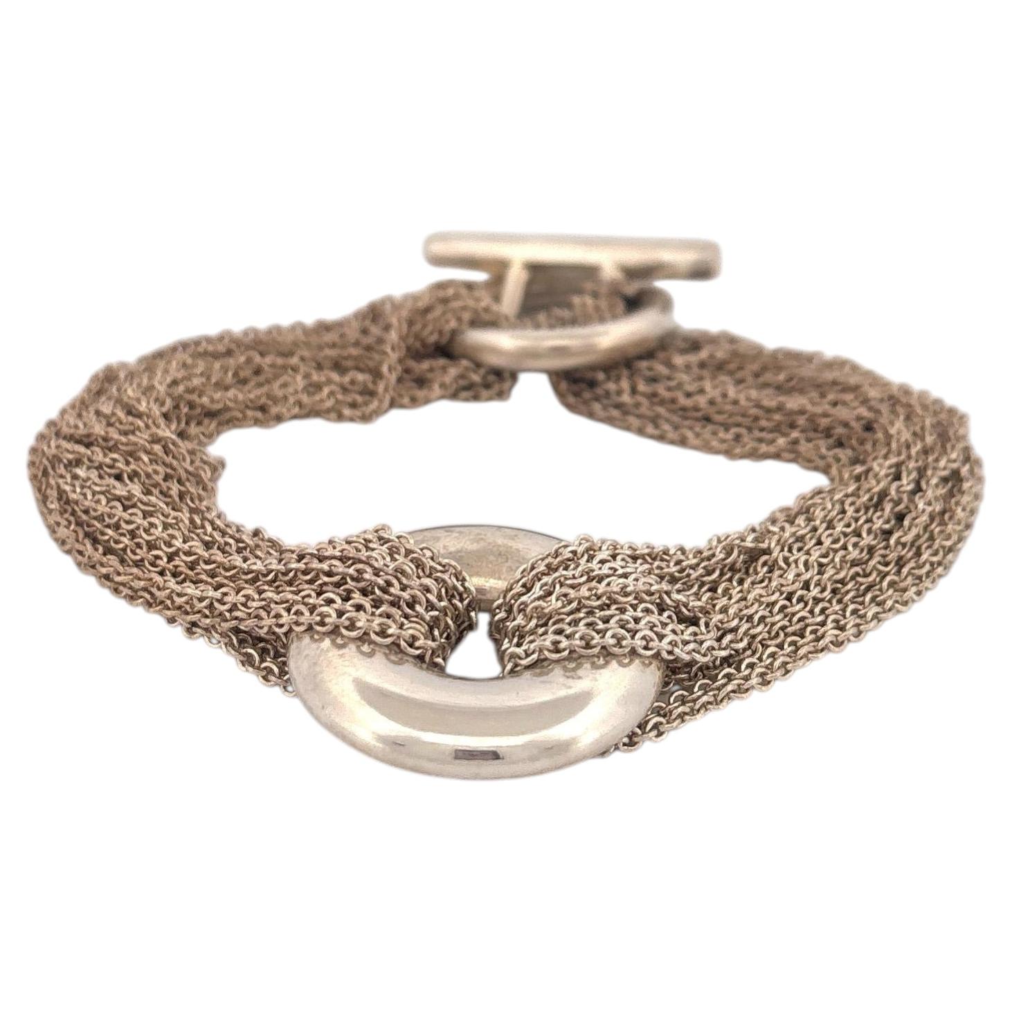Tiffany & Co. Sterling Silver Multi-Strand Mesh Open Circle Toggle Bracelet For Sale