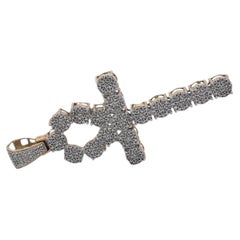 14K Two Tone Pave Diamond Cross Pendant Contemporary