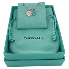 Return to Tiffany Mini Double Heart Tag Pendant Blue Enamel