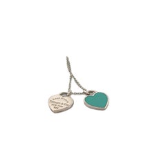 Return to Tiffany Mini Double Heart Tag Pendant Blue Enamel
