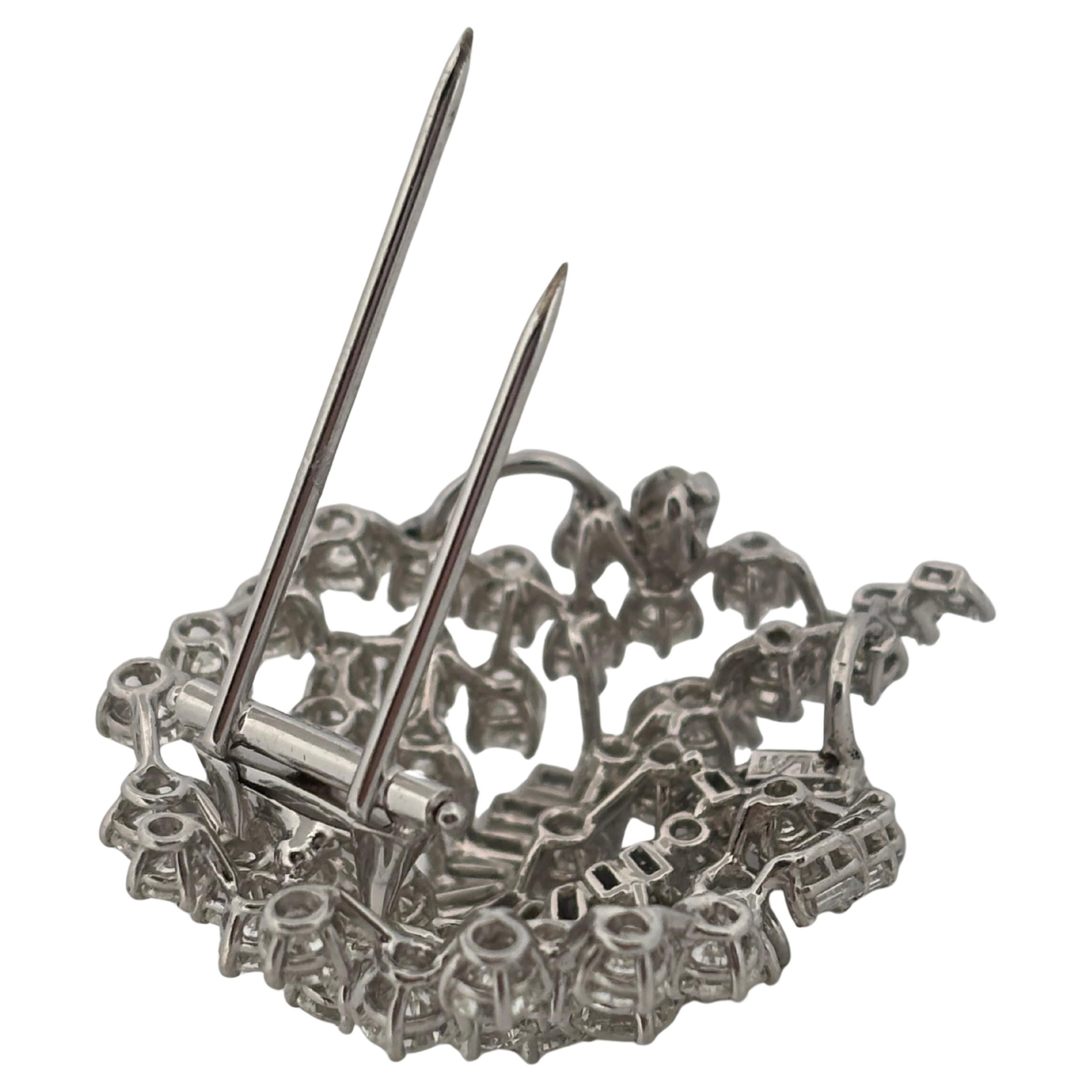 Pendentif broche en platine ancien 5,00 carats diamants ronds et baguettes en vente 2