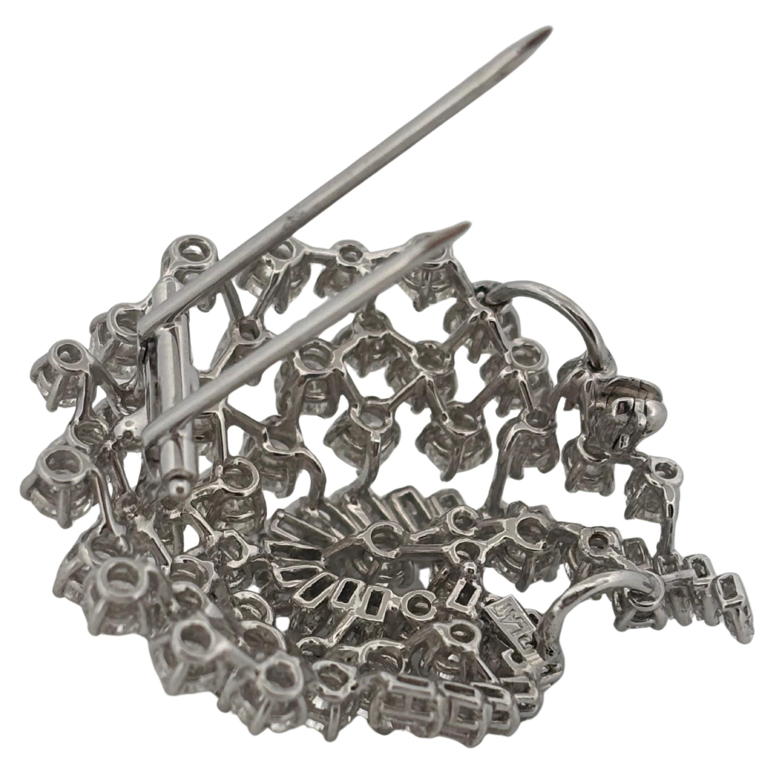 Pendentif broche en platine ancien 5,00 carats diamants ronds et baguettes en vente 1
