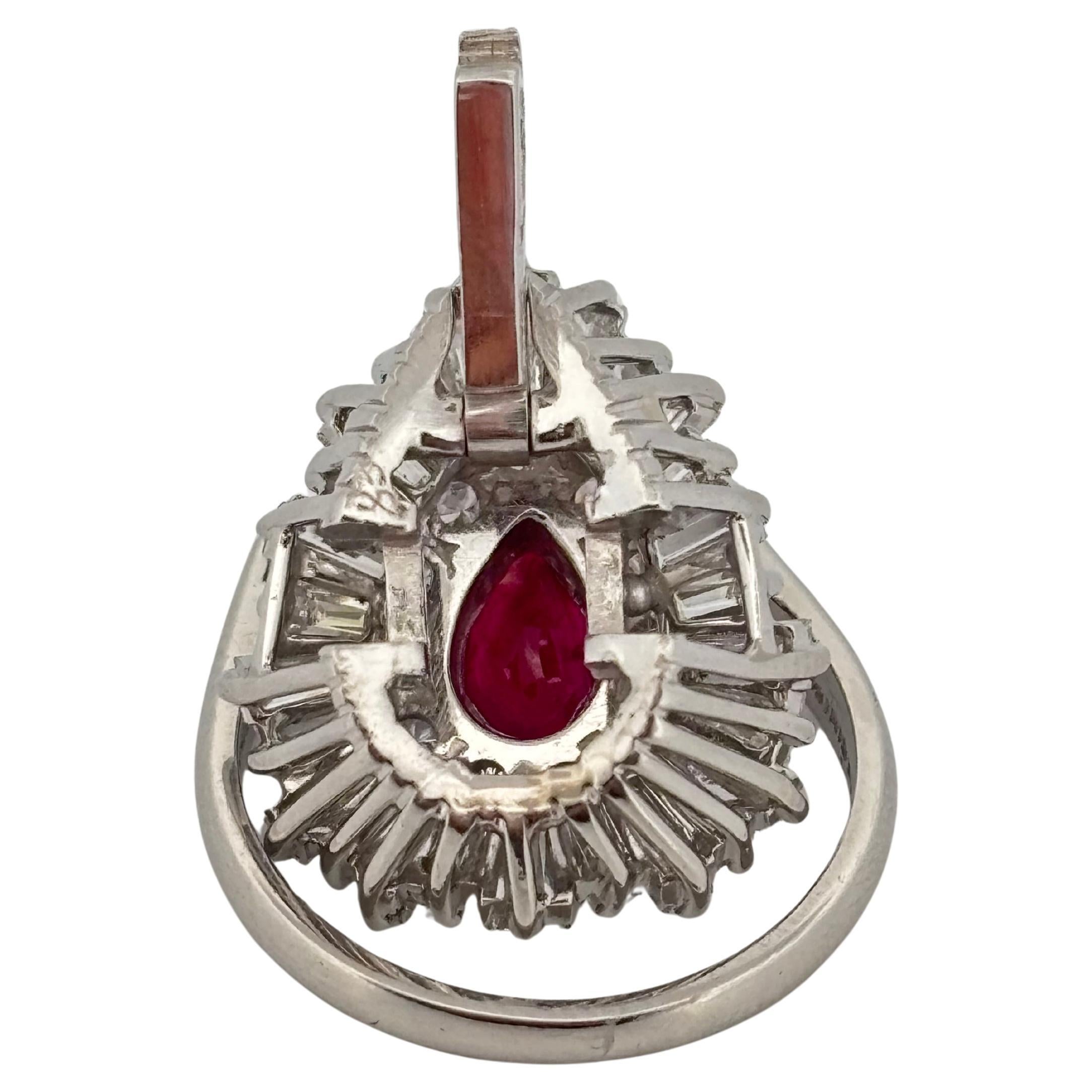 Platinum 0.75 Carat Ruby 3.00ctw H-I SI1-SI2 Diamond Ring Pendant Combo For Sale 2