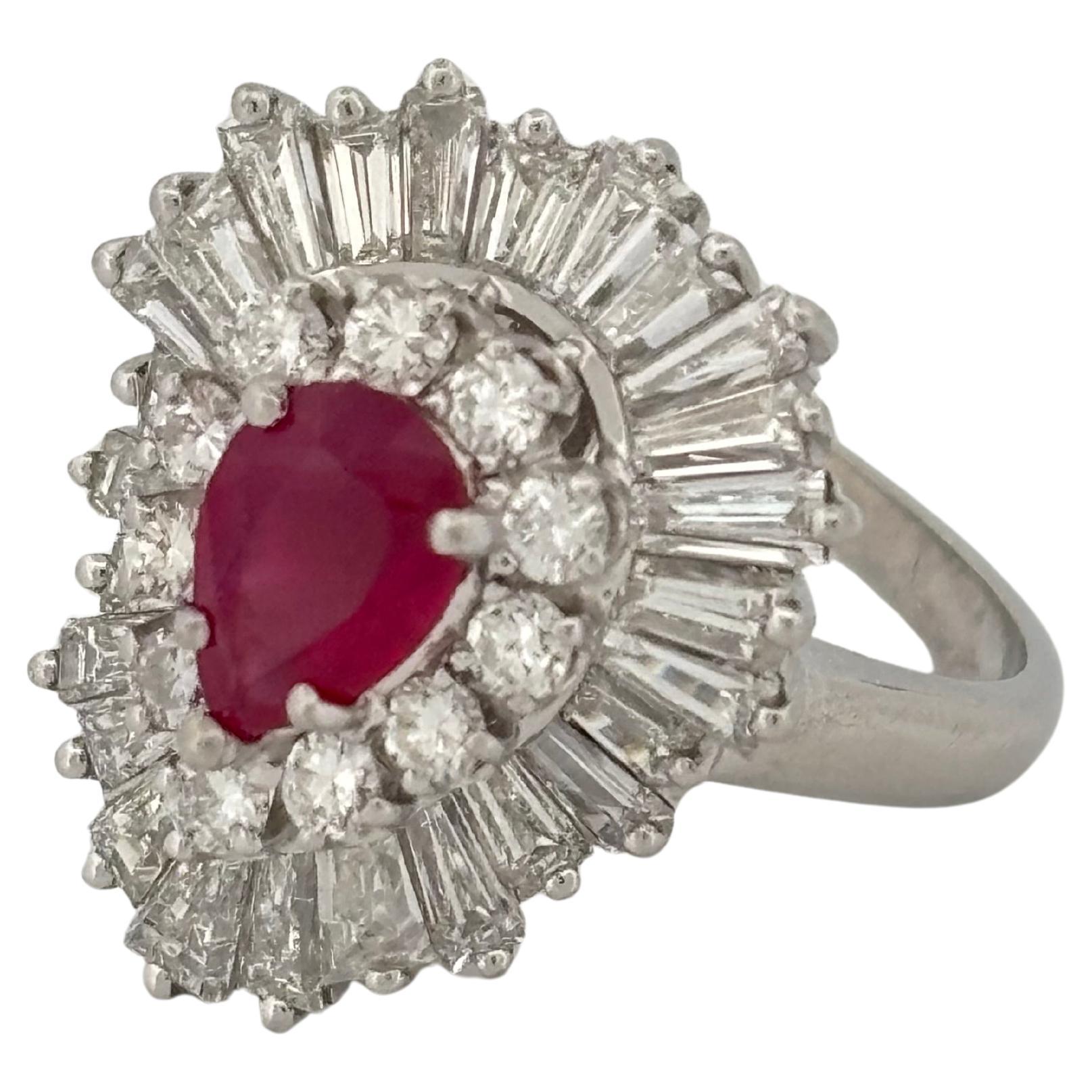 Women's Platinum 0.75 Carat Ruby 3.00ctw H-I SI1-SI2 Diamond Ring Pendant Combo For Sale