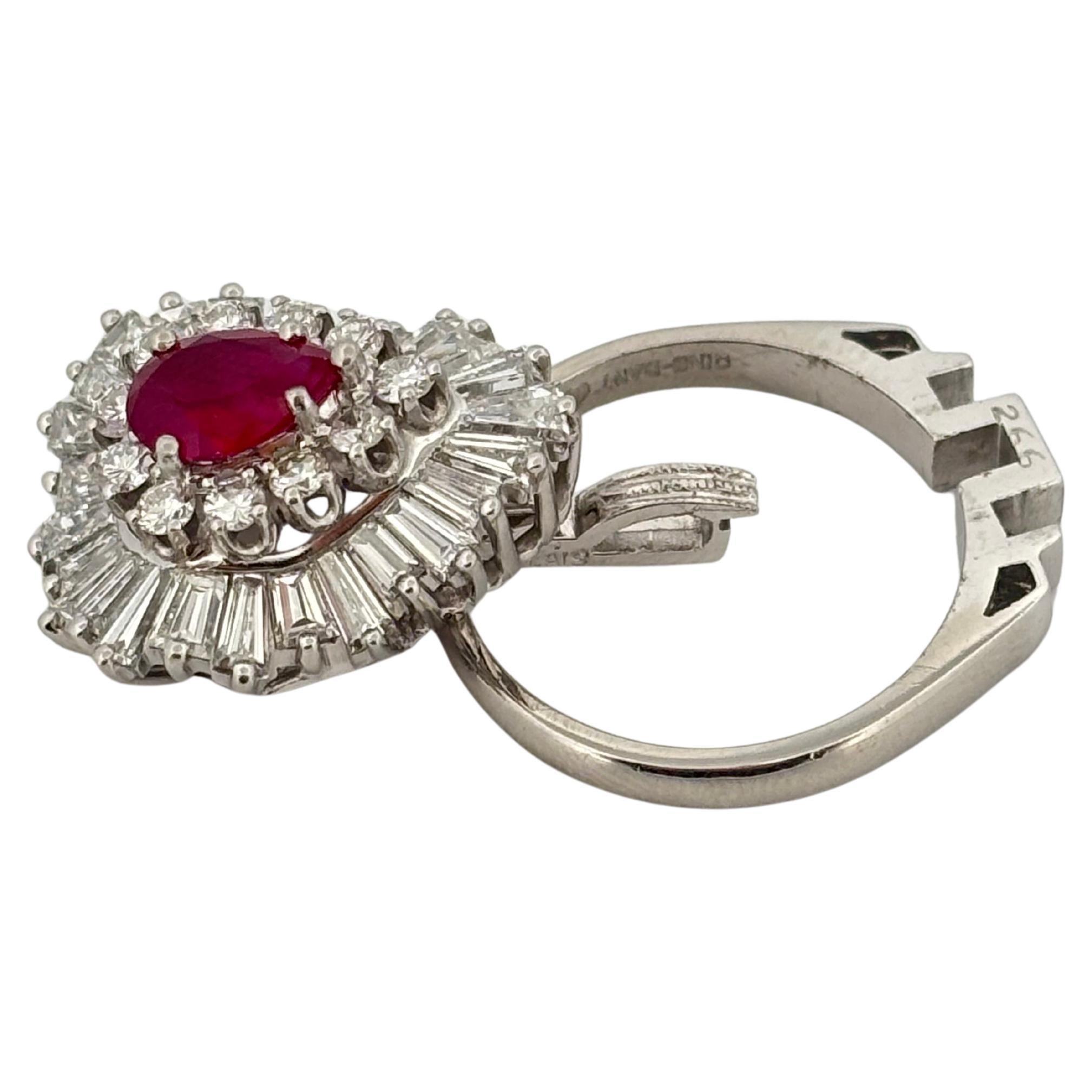 Platinum 0.75 Carat Ruby 3.00ctw H-I SI1-SI2 Diamond Ring Pendant Combo In Good Condition For Sale In Sewickley, PA