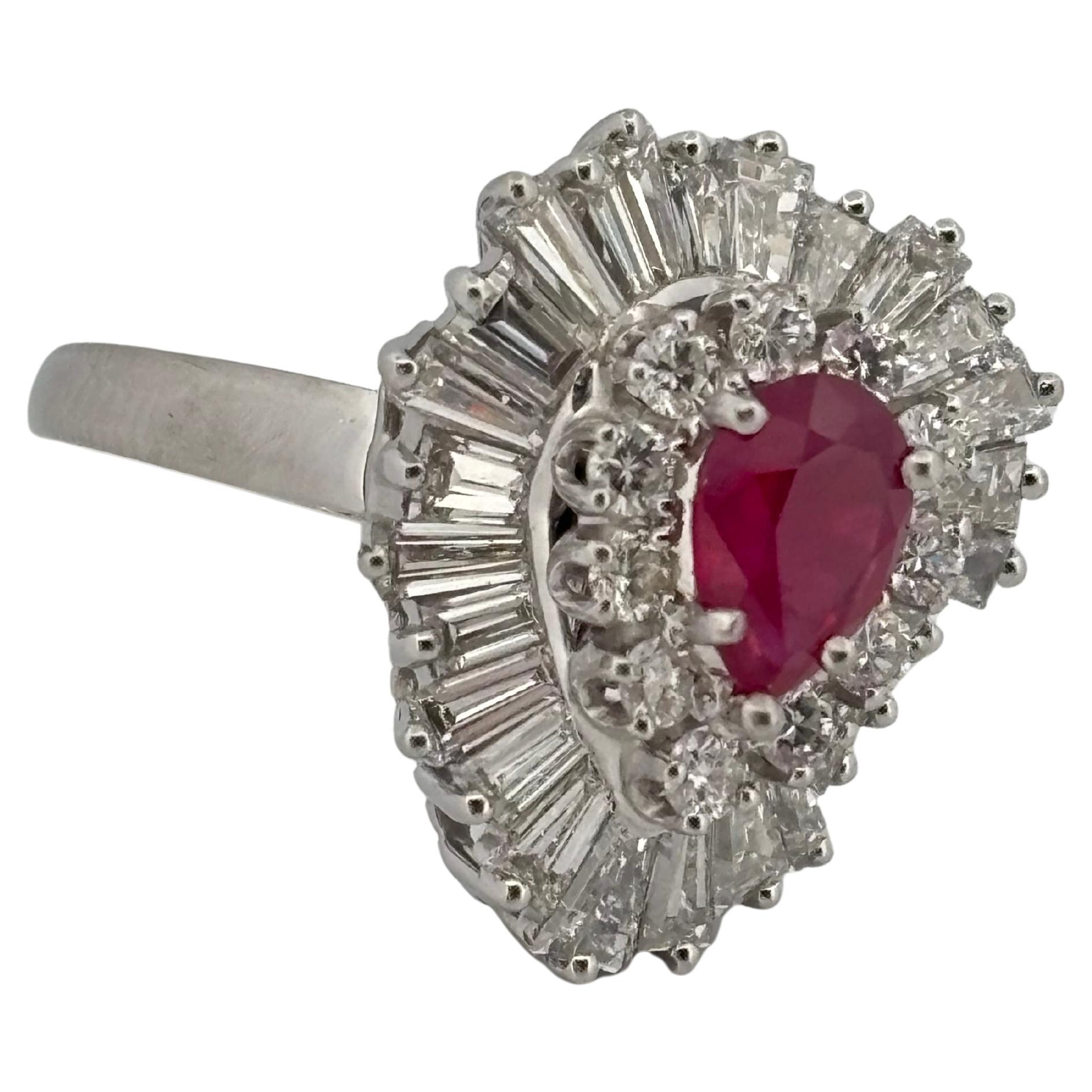 Art Deco Platinum 0.75 Carat Ruby 3.00ctw H-I SI1-SI2 Diamond Ring Pendant Combo For Sale