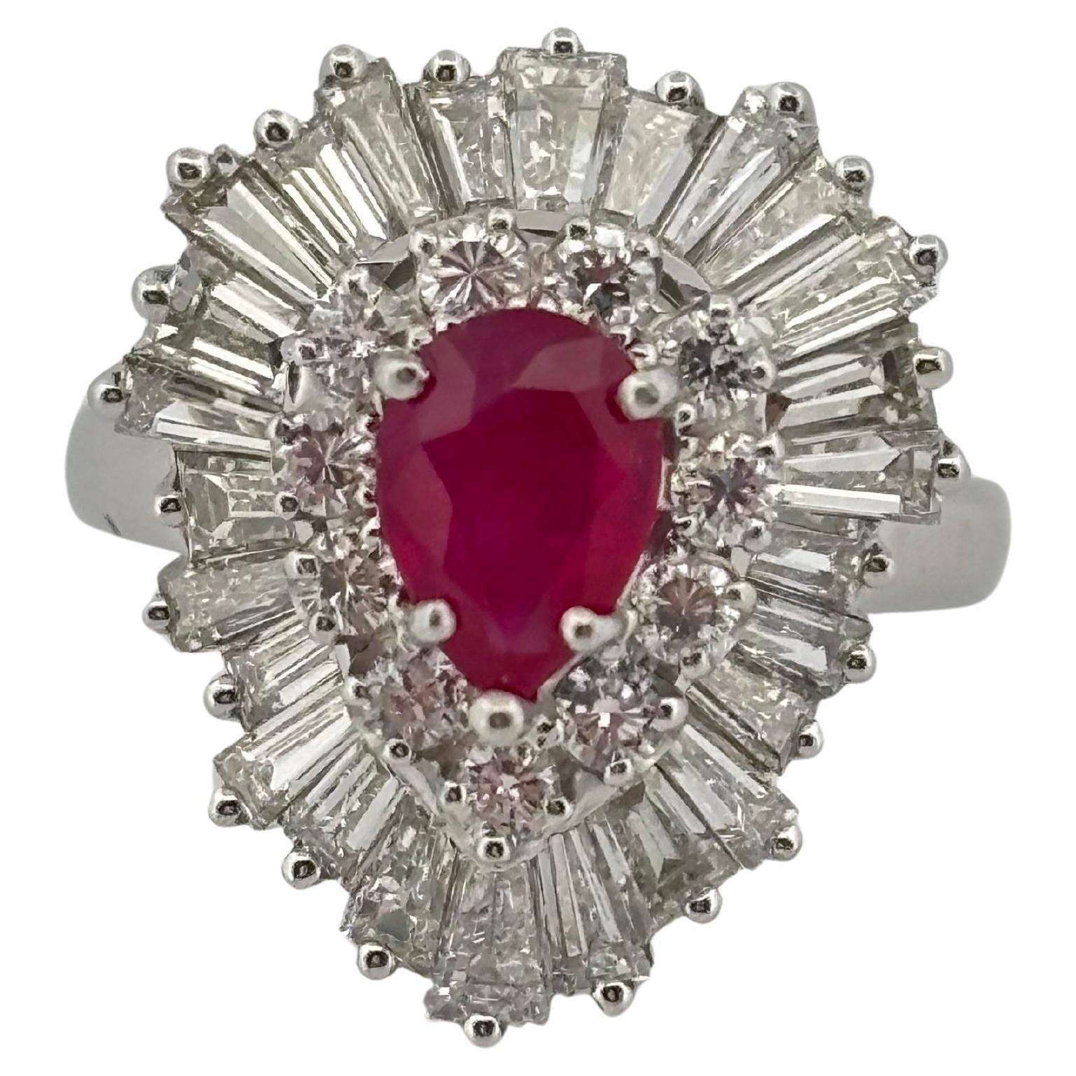 Platinum 0.75 Carat Ruby 3.00ctw H-I SI1-SI2 Diamond Ring Pendant Combo For Sale